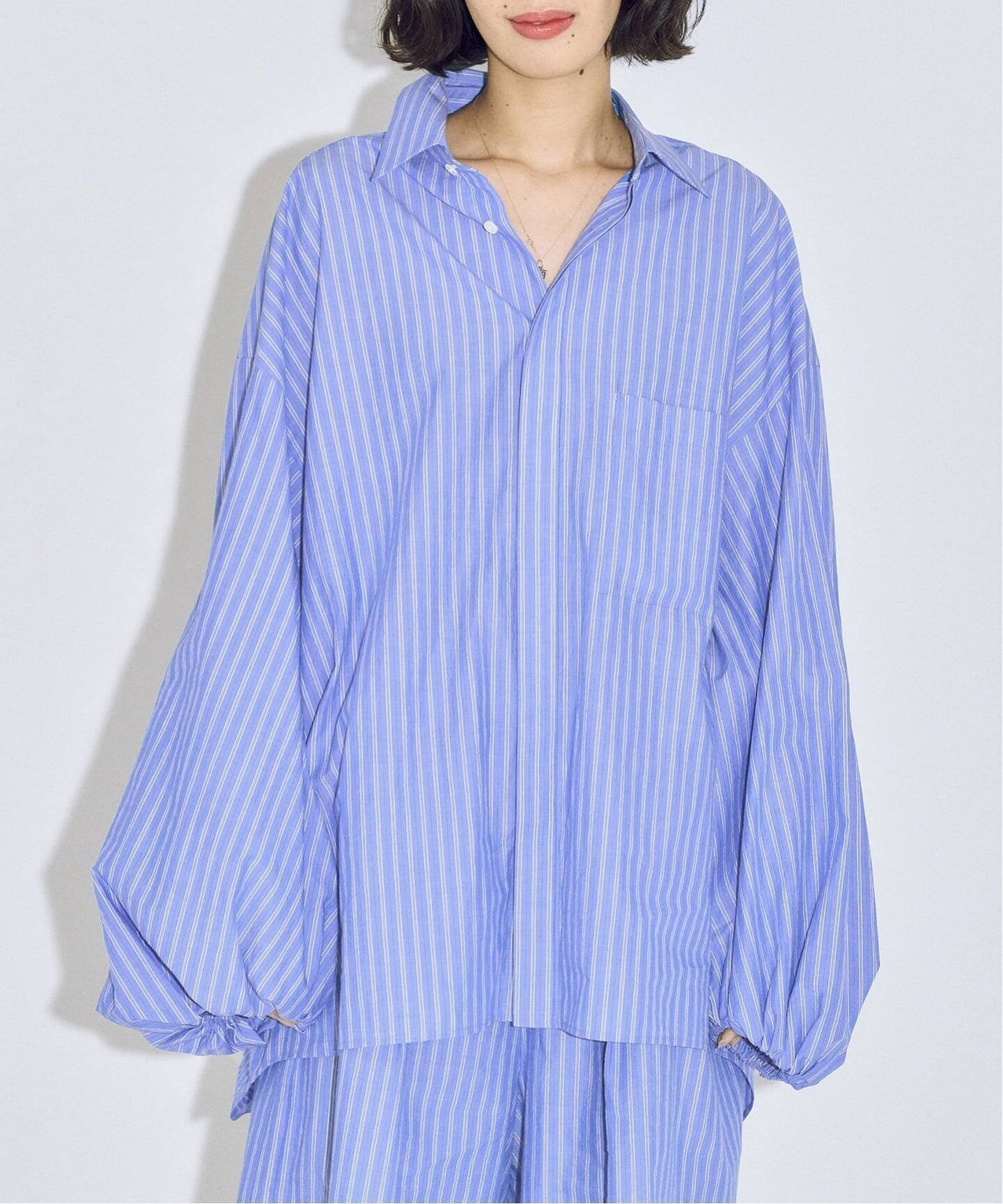 【シティーショップ/CITYSHOP】のBALLOON CUFF シャツ インテリア・キッズ・メンズ・レディースファッション・服の通販 founy(ファニー) 　ファッション　Fashion　レディースファッション　Fashion for Women　トップス・カットソー　Cut & Sew Tops　シャツ・ブラウス・オフィスカジュアル　Elegant Blouses & Button-Ups　2026年　2026　ストライプ　Stripe, Striped Pattern　スリーブ　Sleeve, Long Sleeve / Short Sleeve　フォルム　Silhouette, Form　フロント　Front, Front Design　リラックス　Relax, Relaxed Fit　春　Spring　無地　Plain, Solid Color　羽織　Haori, Light Jacket　サックスブルー|ID: prp329100004836094 ipo3291000000035226515