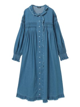 【ピンクハウス/PINK HOUSE】のムラ糸デニムミディワンピース 人気、トレンドファッション・服の通販 founy(ファニー) ファッション Fashion レディースファッション Fashion for Women ワンピース Dresses デニム Denim, Jeans Material フリル Frill, Ruffle フリンジ Fringe, Tassel 春 Spring |ID:prp329100004836126