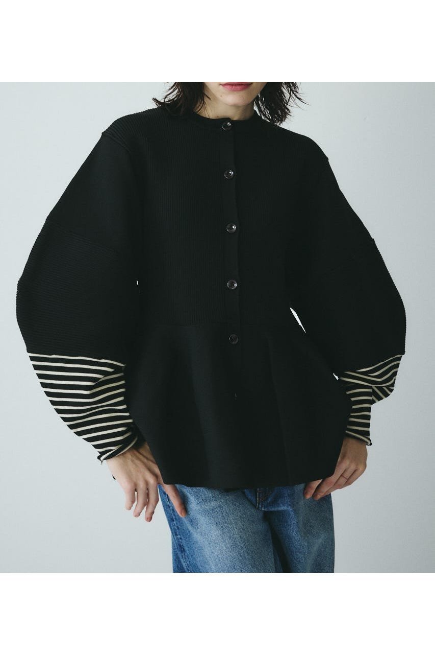 【ヘリンドットサイ/HeRIN.CYE】のBorder sleeve knit tops インテリア・キッズ・メンズ・レディースファッション・服の通販 founy(ファニー) 　ファッション　Fashion　レディースファッション　Fashion for Women　トップス・カットソー　Cut & Sew Tops　ニット　Knit Tops & Sweaters　おすすめ　Recommended / Our Picks　カーディガン　Cardigan, Knitwear　フォルム　Silhouette, Form　ボーダー　Border, Stripe　春　Spring　秋　Autumn　BLK|ID: prp329100004836147 ipo3291000000035226956