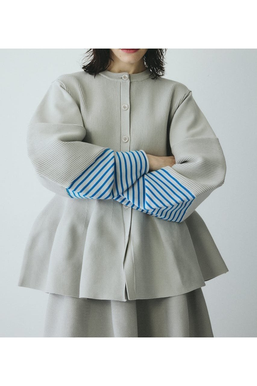 【ヘリンドットサイ/HeRIN.CYE】のBorder sleeve knit tops インテリア・キッズ・メンズ・レディースファッション・服の通販 founy(ファニー) 　ファッション　Fashion　レディースファッション　Fashion for Women　トップス・カットソー　Cut & Sew Tops　ニット　Knit Tops & Sweaters　おすすめ　Recommended / Our Picks　カーディガン　Cardigan, Knitwear　フォルム　Silhouette, Form　ボーダー　Border, Stripe　春　Spring　秋　Autumn　L/GRY1|ID: prp329100004836147 ipo3291000000035226959