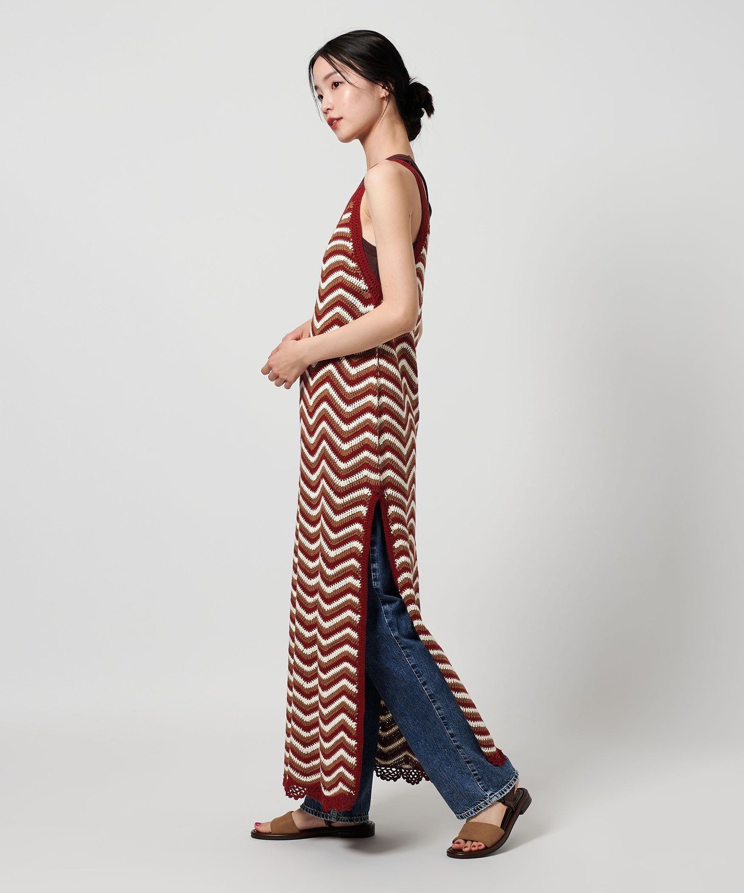 【ユナイテッドアローズ/UNITED ARROWS】の【別注】 LOGAN knitting mills ニット ワンピース インテリア・キッズ・メンズ・レディースファッション・服の通販 founy(ファニー) 　ファッション　Fashion　レディースファッション　Fashion for Women　ワンピース　Dresses　ニットワンピース　Knit Dresses　インナー　Innerwear　洗える　Machine Washable　今季　This Season, Current Season　スペシャル　Special, Limited Edition　スリット　Slit, Slit Detail　タンク　Tank Top, Sleeveless Top　デニム　Denim, Jeans Material　別注　Limited Edition, Custom Order　ワイド　Wide, Wide Fit　アウトレット　Outlet / Clearance　おすすめ　Recommended / Our Picks　夏　Summer　RED|ID: prp329100004836151 ipo3291000000035226981