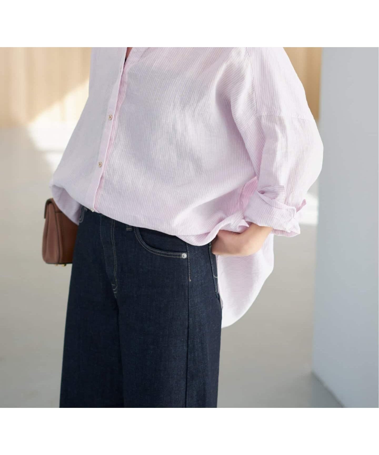 【スピック&スパン/Spick & Span】の《ゆったりサイズ》追加 80リネンカシュクール ビッグシャツ インテリア・キッズ・メンズ・レディースファッション・服の通販 founy(ファニー) 　ファッション　Fashion　レディースファッション　Fashion for Women　トップス・カットソー　Cut & Sew Tops　シャツ・ブラウス・オフィスカジュアル　Elegant Blouses & Button-Ups　インナー　Innerwear　カシュクール　Wrap Design　ストライプ　Stripe, Striped Pattern　タンク　Tank Top, Sleeveless Top　定番　Standard, Basic Item　ビッグ　Big, Oversized　リネン　Linen, Linen Fabric　リラックス　Relax, Relaxed Fit　再入荷　Restock / Back in Stock　おすすめ　Recommended / Our Picks　エレガント 上品　Elegant　パープルベース|ID: prp329100004836237 ipo3291000000035227639