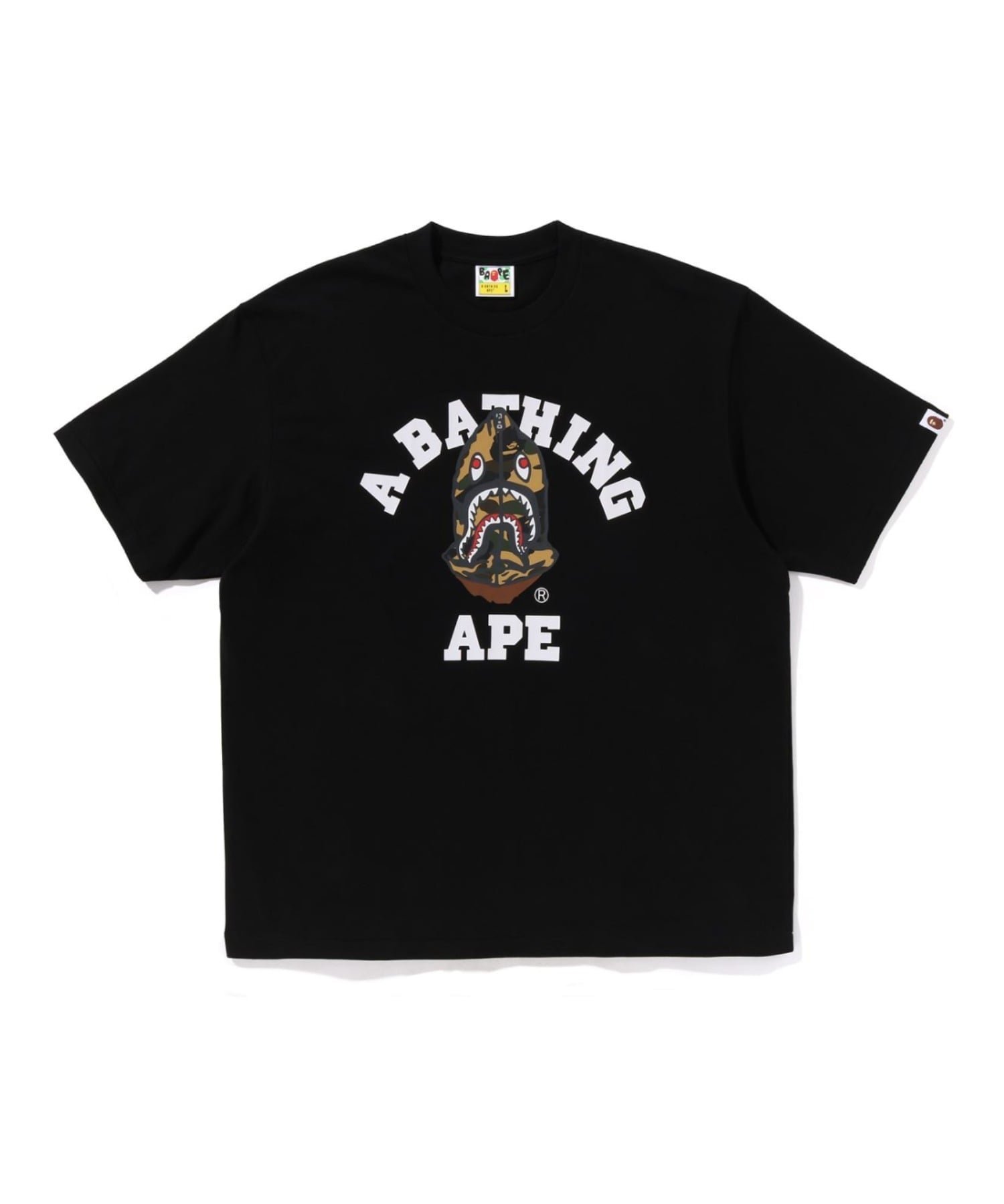 【ア ベイシング エイプ/A BATHING APE】の1ST CAMO SHARK SEIJIN COLLEGE RELAXED FIT TEE インテリア・キッズ・メンズ・レディースファッション・服の通販 founy(ファニー) 　ファッション　Fashion　レディースファッション　Fashion for Women　ショート　Short, Short Length　スリーブ　Sleeve, Long Sleeve / Short Sleeve　フロント　Front, Front Design　プリント　Print, Printed Pattern　ラバー　Rubber, Rubber Sole　BLACK|ID: prp329100004836281 ipo3291000000035228066