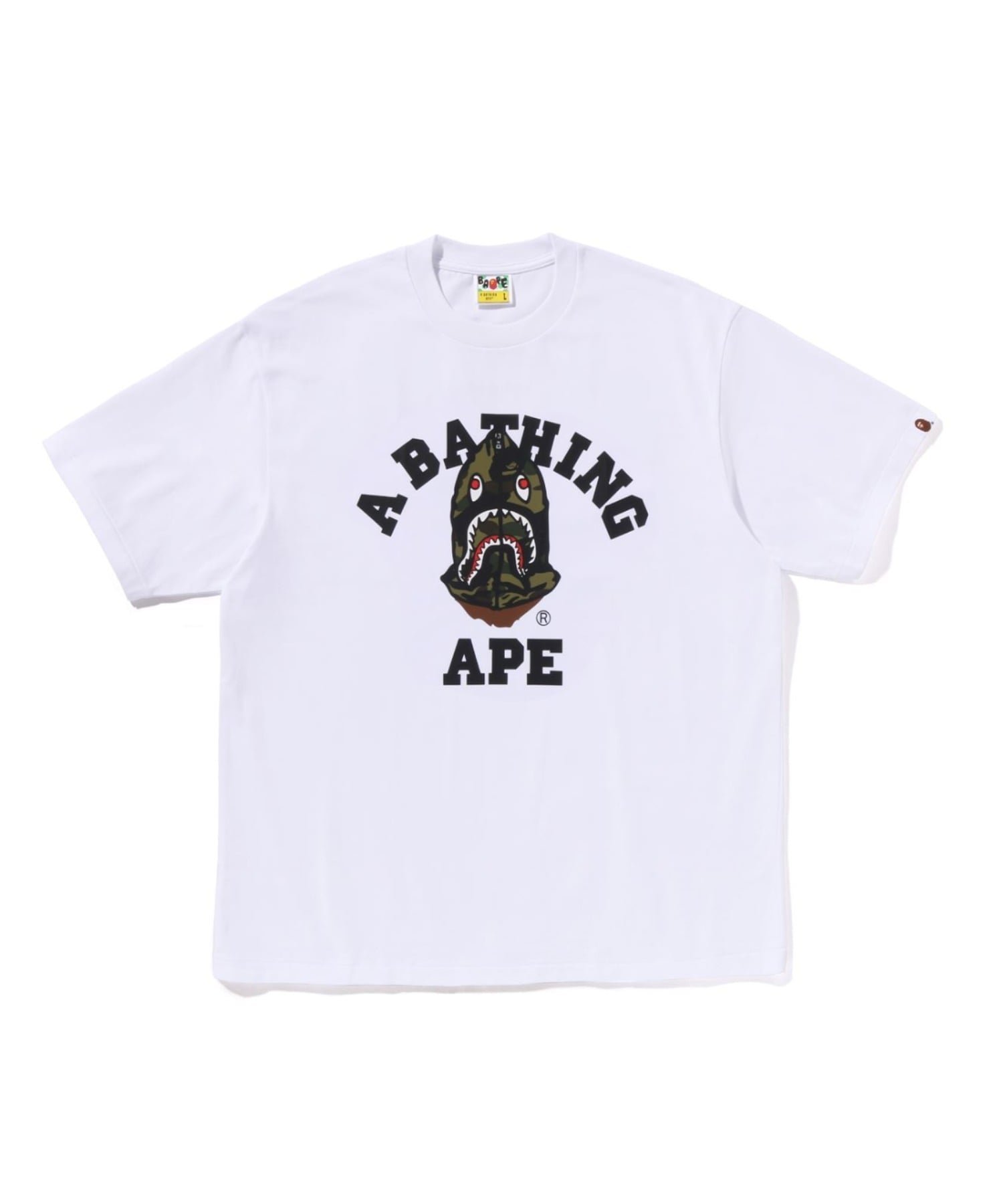 【ア ベイシング エイプ/A BATHING APE】の1ST CAMO SHARK SEIJIN COLLEGE RELAXED FIT TEE インテリア・キッズ・メンズ・レディースファッション・服の通販 founy(ファニー) 　ファッション　Fashion　レディースファッション　Fashion for Women　ショート　Short, Short Length　スリーブ　Sleeve, Long Sleeve / Short Sleeve　フロント　Front, Front Design　プリント　Print, Printed Pattern　ラバー　Rubber, Rubber Sole　WHITE|ID: prp329100004836281 ipo3291000000035228067