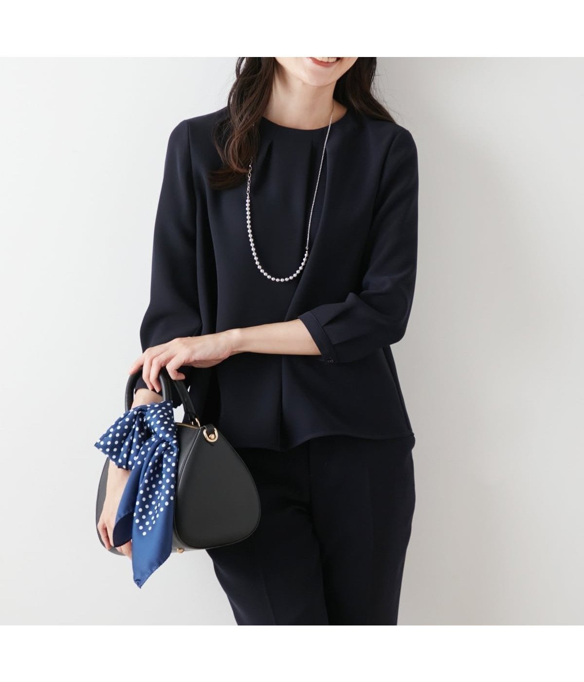 【ニューヨーカー/NEWYORKER】の【ウォッシャブル】ダブルフェイス アシンメトリータック7分袖ブラウス インテリア・キッズ・メンズ・レディースファッション・服の通販 founy(ファニー) 　ファッション　Fashion　レディースファッション　Fashion for Women　トップス・カットソー　Cut & Sew Tops　シャツ・ブラウス・オフィスカジュアル　Elegant Blouses & Button-Ups　アシンメトリー　Asymmetrical Style　ウォッシャブル　Machine Washable　春　Spring　軽量　Lightweight, Ultra Light　ジャケット　Jacket, Outerwear　ストレッチ　Stretch, Stretchy Fabric　セットアップ　Set-Up, Coordinated Outfit　ダブル　Double, Double-Breasted　フェイス　Face, Facial Design　S/S・春夏　SS, Spring/Summer, Warm Season　おすすめ　Recommended / Our Picks　夏　Summer　ビジネス 仕事 通勤　Business / Work / Commuting　ネイビー|ID: prp329100004836319 ipo3291000000035228301