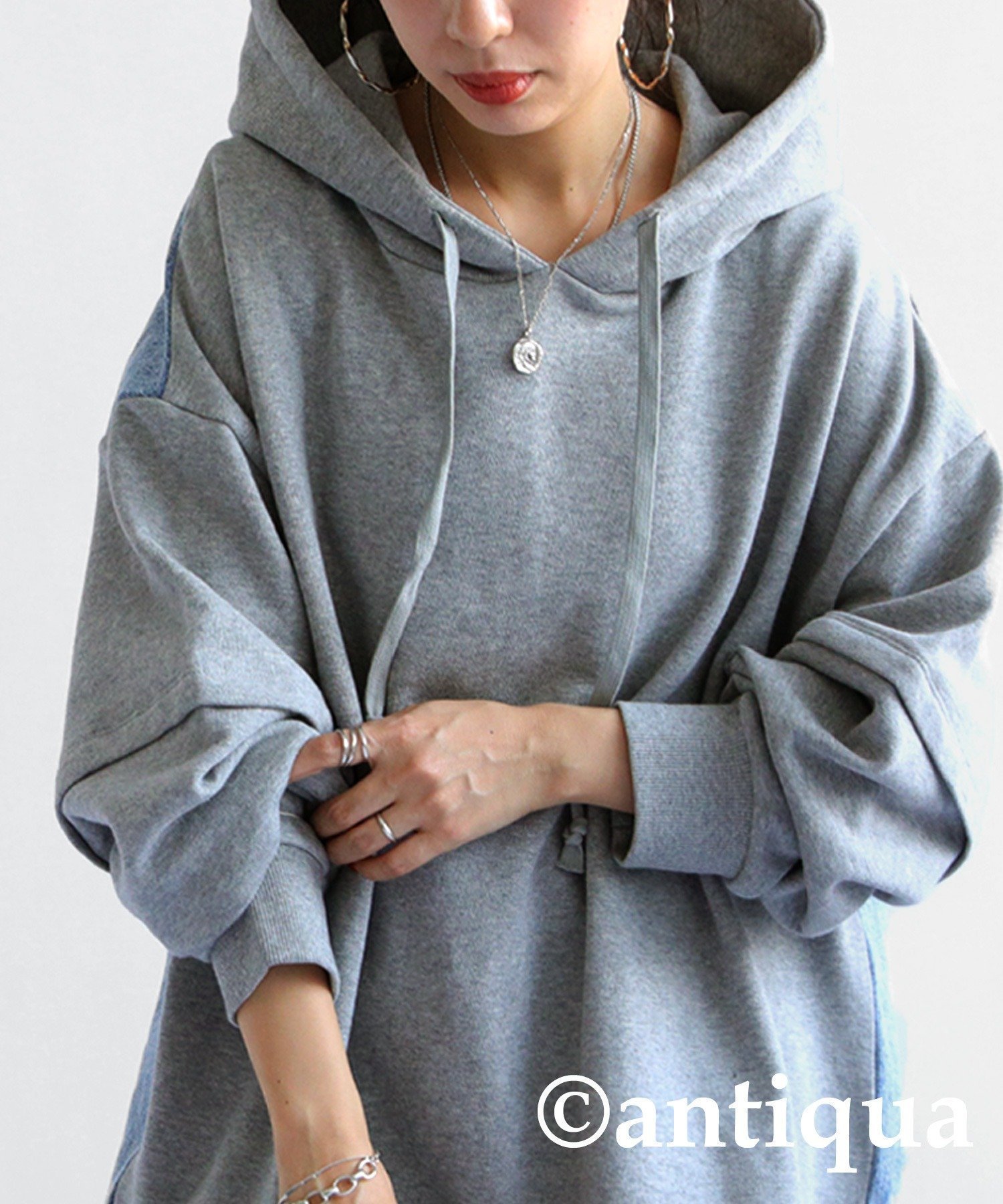 【アンティカ/antiqua】のantiqua アンティカ ドッキング パーカー レディース 長袖 ZA-00198 インテリア・キッズ・メンズ・レディースファッション・服の通販 founy(ファニー) 　ファッション　Fashion　レディースファッション　Fashion for Women　トップス・カットソー　Cut & Sew Tops　レディースパーカー・カジュアルフーディー　Casual Hoodies & Sweatshirts　デニム　Denim, Jeans Material　ドッキング　Docking, Mixed Material　パーカー　Hoodie, Parka　今季　This Season, Current Season　切替　Switching, Contrast Panel　長袖　Long Sleeve, Full Sleeve　15 杢グレー|ID: prp329100004836320 ipo3291000000035228311
