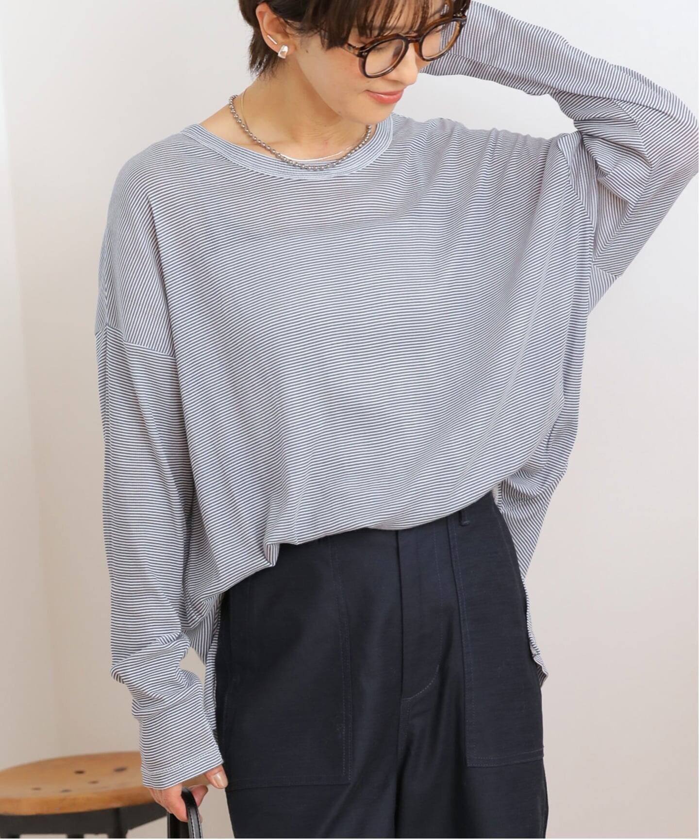 【ジャーナルスタンダード レリューム/JOURNAL STANDARD relume】の《追加3》別注【MILLER/ミラー】 Light Prib L/S カットソー インテリア・キッズ・メンズ・レディースファッション・服の通販 founy(ファニー) 　ファッション　Fashion　レディースファッション　Fashion for Women　トップス・カットソー　Cut & Sew Tops　カットソー・ベーシックTシャツ　Cut-and-Sewn Tops / Stretch Tees & Basics　インナー　Innerwear　カットソー　Cut and Sewn Top　シンプル　Simple, Minimal　スリット　Slit, Slit Detail　人気　Popular, Best Seller　ボーダー　Border, Stripe　別注　Limited Edition, Custom Order　おすすめ　Recommended / Our Picks　夏　Summer　2025年　2025　2025-2026秋冬・A/W　Autumn/Winter 2025–26 AW25–26　ネイビー|ID: prp329100004836364 ipo3291000000035228624