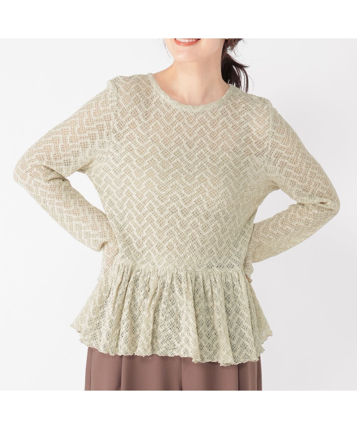 【スタディオ クリップ/studio CLIP】のレースギャザー切り替えロングスリーブプルオーバー インテリア・キッズ・メンズ・レディースファッション・服の通販 founy(ファニー) 　ファッション　Fashion　レディースファッション　Fashion for Women　トップス・カットソー　Cut & Sew Tops　カジュアルプルオーバー・ニットトップス　Pullovers & Knit Tops / Casual Pullovers　おすすめ　Recommended / Our Picks　インナー　Innerwear　ギャザー　Gathered, Ruffled　シンプル　Simple, Minimal　ストレッチ　Stretch, Stretchy Fabric　デニム　Denim, Jeans Material　フィット　Fit, Slim Fit　メッシュ　Mesh, Net Fabric　レース　Lace, Lace Fabric　セージ75|ID: prp329100004836367 ipo3291000000035228652