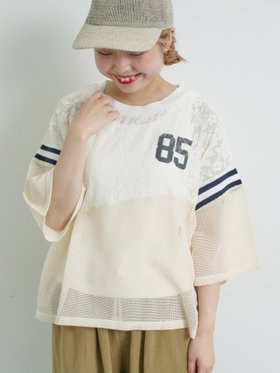 【サマンサモスモス/Samansa Mos2】のナンバリングレースパッチワークTシャツ 人気、トレンドファッション・服の通販 founy(ファニー) ファッション Fashion レディースファッション Fashion for Women トップス・カットソー Cut & Sew Tops シャツ・ブラウス・オフィスカジュアル Elegant Blouses & Button-Ups ロングTシャツ・Tシャツ Longline T-Shirts & Tees スポーティ Sporty, Casual Athletic パッチワーク Patchwork, Mixed Fabric レース Lace, Lace Fabric |ID:prp329100004836472