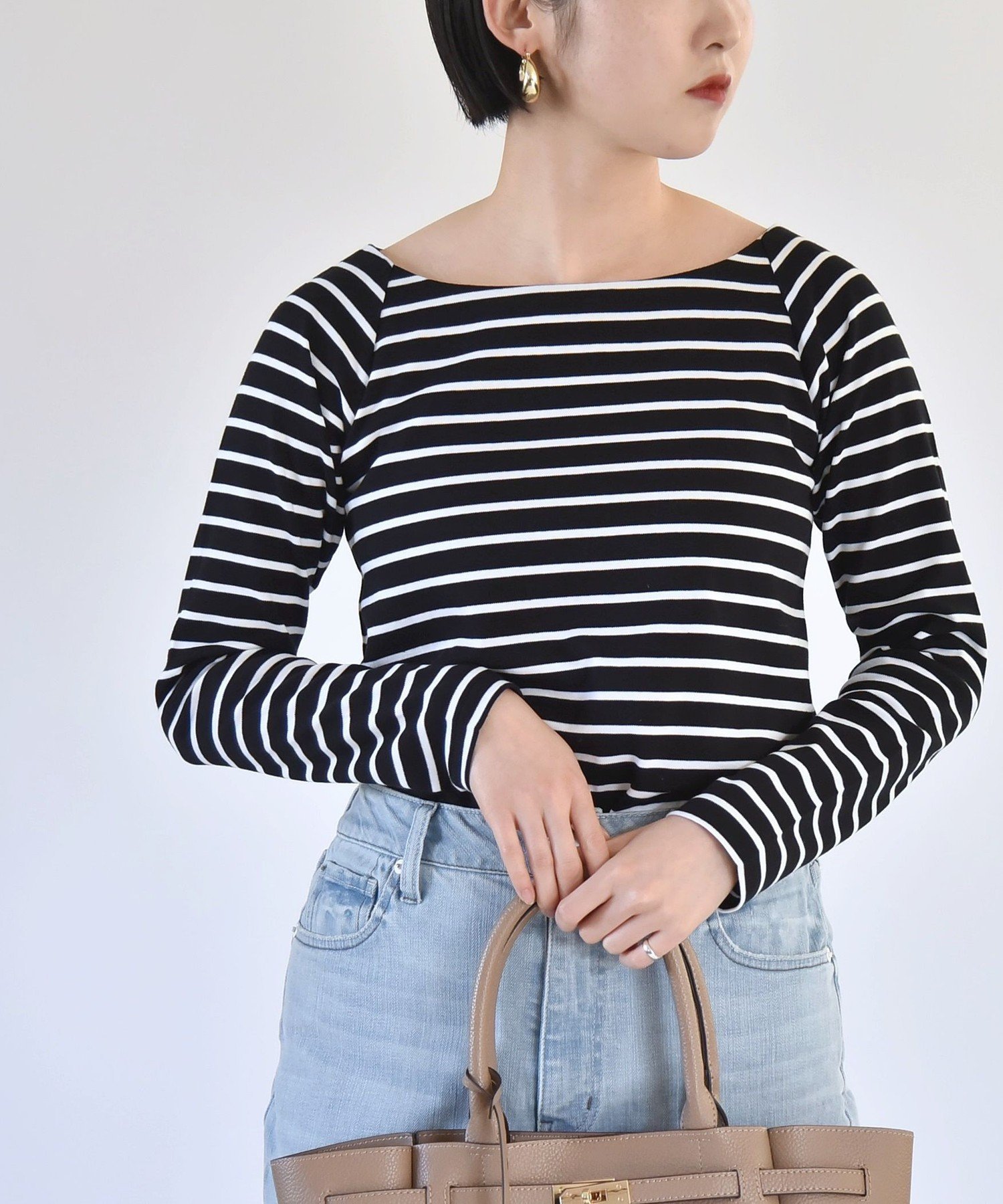 【シップス フォー ウィメン/SHIPS】のquaranciel 洗濯機可能 ラウンドネック ボーダー カットソー インテリア・キッズ・メンズ・レディースファッション・服の通販 founy(ファニー) 　ファッション　Fashion　レディースファッション　Fashion for Women　トップス・カットソー　Cut & Sew Tops　カットソー・ベーシックTシャツ　Cut-and-Sewn Tops / Stretch Tees & Basics　インナー　Innerwear　洗える　Machine Washable　カットソー　Cut and Sewn Top　コンパクト　Compact, Small Size　ジャケット　Jacket, Outerwear　デニム　Denim, Jeans Material　ボーダー　Border, Stripe　ラウンド　Round, Round Neck　ロング　Long, Long-Length　おすすめ　Recommended / Our Picks　2024年　2024　2024-2025秋冬・A/W　Autumn/Winter 2024–25 AW24–25　ブラック|ID: prp329100004836608 ipo3291000000035232690