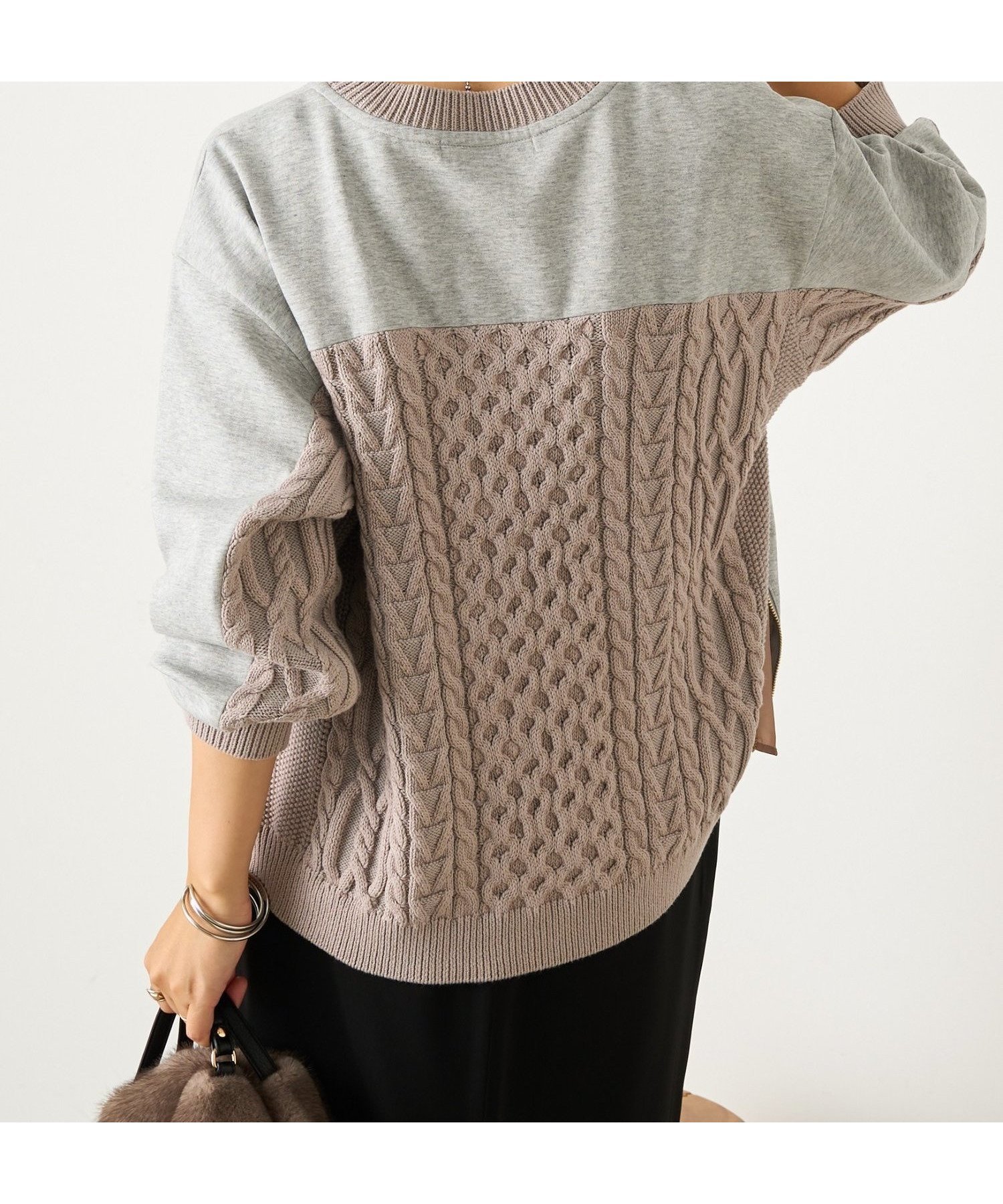 【ジェナ エスパス メルヴェイユ/Jena espace merveilleux】の【すっきり抜け感】ケーブルファスナープルオーバー インテリア・キッズ・メンズ・レディースファッション・服の通販 founy(ファニー) 　ファッション　Fashion　レディースファッション　Fashion for Women　トップス・カットソー　Cut & Sew Tops　カジュアルプルオーバー・ニットトップス　Pullovers & Knit Tops / Casual Pullovers　切替　Switching, Contrast Panel　スウェット / スエット　Sweatshirt, Sweatwear　スマート　Smart, Elegant　フロント　Front, Front Design　ミックス　Mix, Mixed Style　楽ちん　Easy Fit, Comfortable　再入荷　Restock / Back in Stock　おすすめ　Recommended / Our Picks　グレー|ID: prp329100004836612 ipo3291000000035232719
