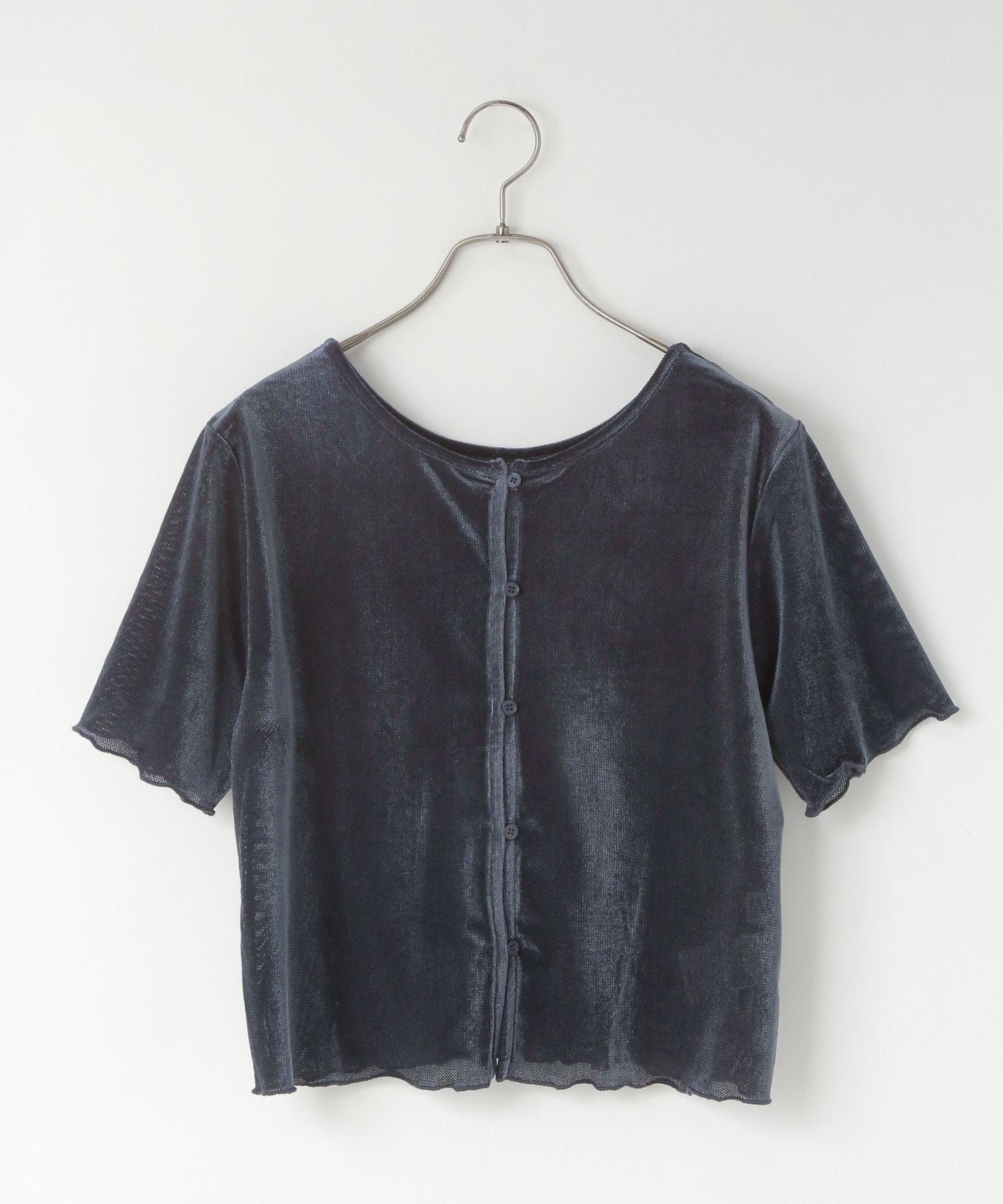 【ローリーズファーム/LOWRYS FARM】のシアーベロアメローカーディガンSS インテリア・キッズ・メンズ・レディースファッション・服の通販 founy(ファニー) 　ファッション　Fashion　レディースファッション　Fashion for Women　トップス・カットソー　Cut & Sew Tops　カーディガン・羽織り　Layered Style Cardigans　ベロアトップス　Velour Tops / Velvet-Look Items　おすすめ　Recommended / Our Picks　コンパクト　Compact, Small Size　シアー　Sheer, See-Through　タンク　Tank Top, Sleeveless Top　バランス　Balance, Style Balance　ベロア　Velour, Soft Velvet　ボトム　Bottoms, Lower Wear　ワイド　Wide, Wide Fit　半袖　Short Sleeve, Half Sleeve　ネイビー88|ID: prp329100004836620 ipo3291000000035232823