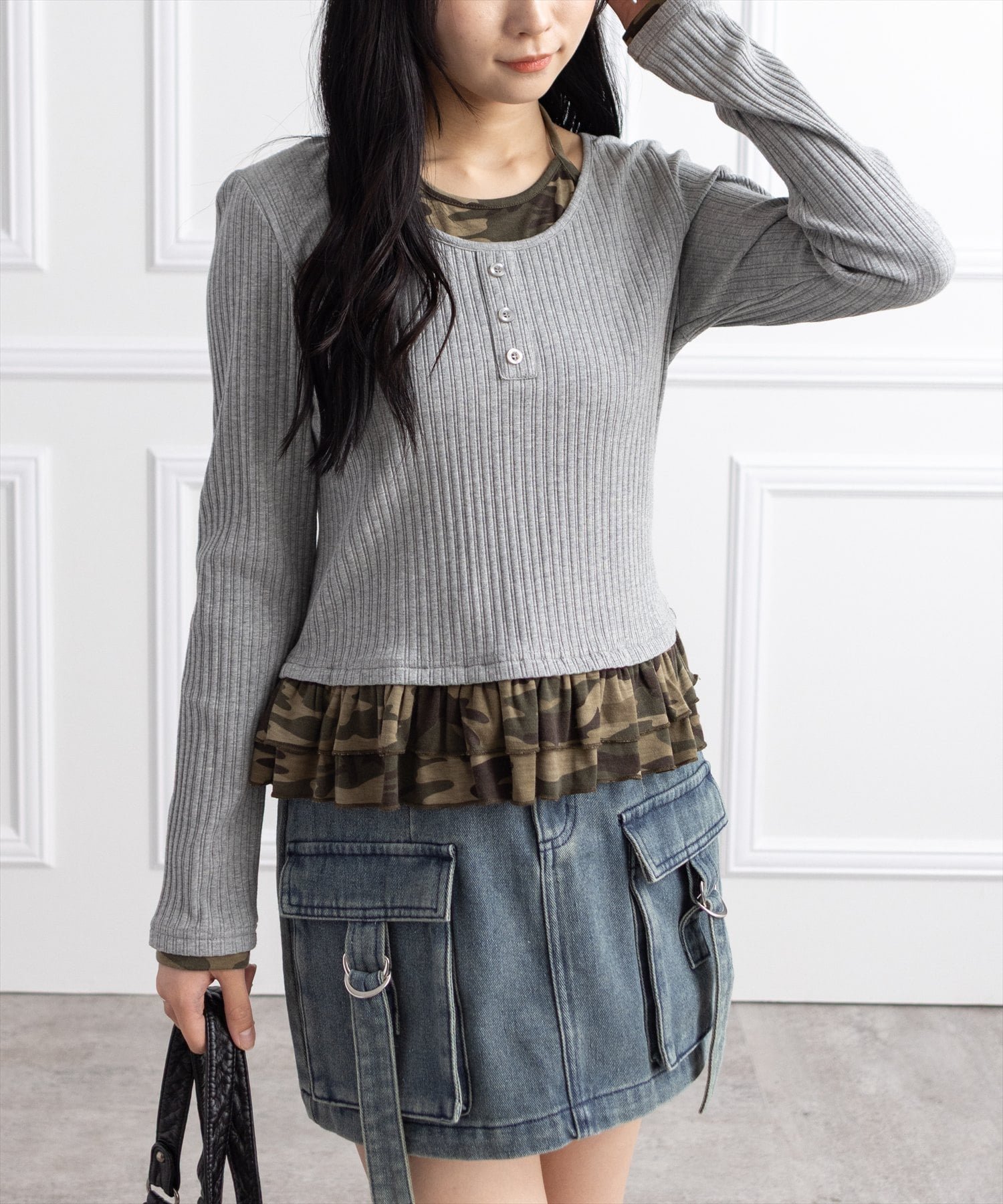 【クリア/clear】のレイヤード風マルチアソートカットソー インテリア・キッズ・メンズ・レディースファッション・服の通販 founy(ファニー) 　ファッション　Fashion　レディースファッション　Fashion for Women　トップス・カットソー　Cut & Sew Tops　カットソー・ベーシックTシャツ　Cut-and-Sewn Tops / Stretch Tees & Basics　ガーリー　Girly, Feminine Style　キャップ　Cap, Baseball Cap　シンプル　Simple, Minimal　デニム　Denim, Jeans Material　トレンド　Trend, Trending Now　ミニスカート　Mini Skirt, Short Skirt　ロング　Long, Long-Length　ワイド　Wide, Wide Fit　おすすめ　Recommended / Our Picks　GY/M|ID: prp329100004836621 ipo3291000000035232839