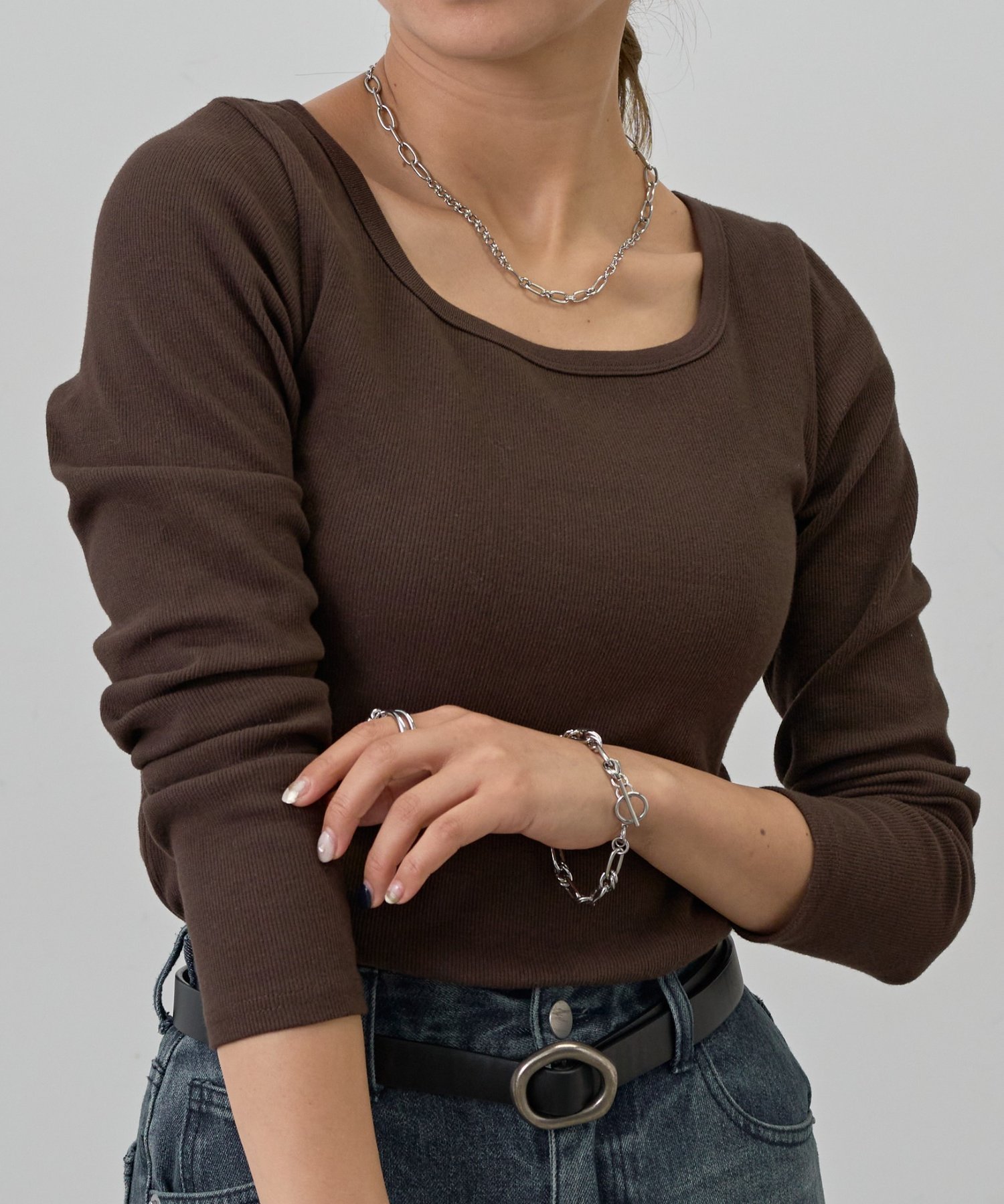 【コロニートゥーワンスリーナイン/COLONY 2139】の【BASIC LINE】スクエアネックリブロングスリーブプルオーバー インテリア・キッズ・メンズ・レディースファッション・服の通販 founy(ファニー) 　ファッション　Fashion　レディースファッション　Fashion for Women　トップス・カットソー　Cut & Sew Tops　カジュアルプルオーバー・ニットトップス　Pullovers & Knit Tops / Casual Pullovers　インナー　Innerwear　シンプル　Simple, Minimal　ジャケット　Jacket, Outerwear　フィット　Fit, Slim Fit　ボトム　Bottoms, Lower Wear　ロング　Long, Long-Length　再入荷　Restock / Back in Stock　おすすめ　Recommended / Our Picks　ブラウン|ID: prp329100004836631 ipo3291000000035233082