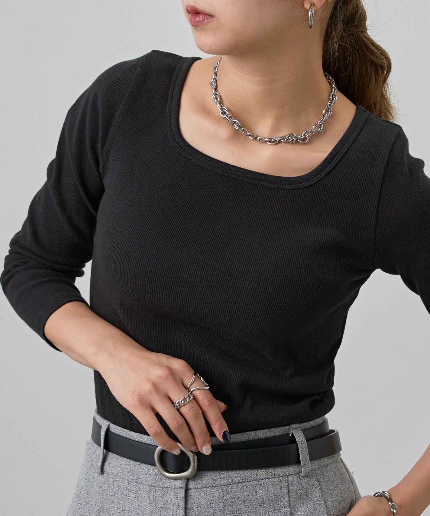 【コロニートゥーワンスリーナイン/COLONY 2139】の【BASIC LINE】スクエアネックリブロングスリーブプルオーバー インテリア・キッズ・メンズ・レディースファッション・服の通販 founy(ファニー) 　ファッション　Fashion　レディースファッション　Fashion for Women　トップス・カットソー　Cut & Sew Tops　カジュアルプルオーバー・ニットトップス　Pullovers & Knit Tops / Casual Pullovers　インナー　Innerwear　シンプル　Simple, Minimal　ジャケット　Jacket, Outerwear　フィット　Fit, Slim Fit　ボトム　Bottoms, Lower Wear　ロング　Long, Long-Length　再入荷　Restock / Back in Stock　おすすめ　Recommended / Our Picks　ブラック|ID: prp329100004836631 ipo3291000000035233083