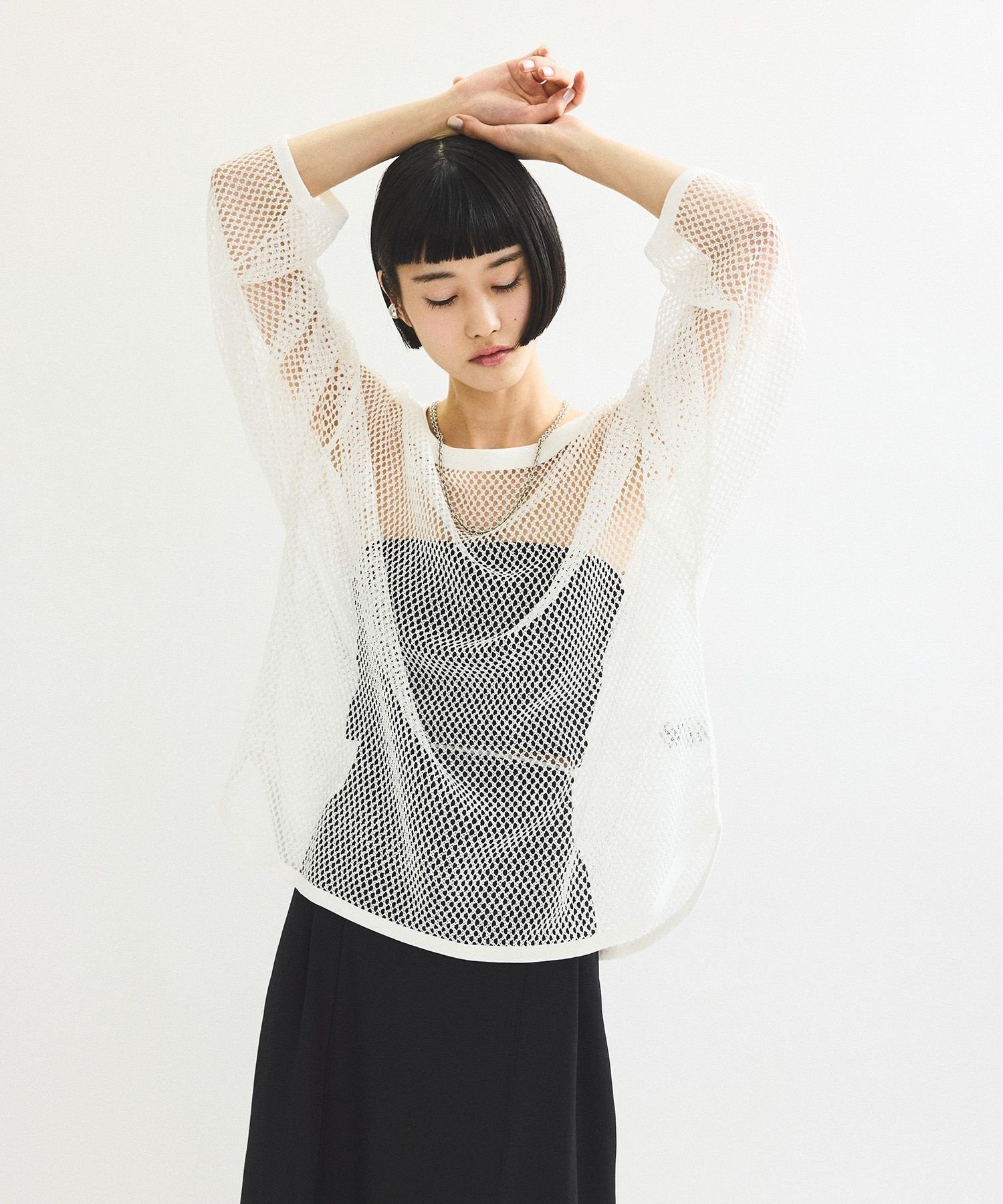 【アダム エ ロペ/ADAM ET ROPE'】のメッシュロンT インテリア・キッズ・メンズ・レディースファッション・服の通販 founy(ファニー) 　ファッション　Fashion　レディースファッション　Fashion for Women　トップス・カットソー　Cut & Sew Tops　ロングTシャツ・Tシャツ　Longline T-Shirts & Tees　インナー　Innerwear　春　Spring　キャミ　Camisole, Cami Top　シンプル　Simple, Minimal　ジャケット　Jacket, Outerwear　透かし　Cut-Out, Lacework　タンク　Tank Top, Sleeveless Top　トレンド　Trend, Trending Now　ハイネック　High Neck, Mock Neck　ポケット　Pocket, Pocket Detail　メッシュ　Mesh, Net Fabric　A/W・秋冬　Autumn/Winter　S/S・春夏　SS, Spring/Summer, Warm Season　おすすめ　Recommended / Our Picks　夏　Summer　2025年　2025　2025春夏・S/S　Spring/Summer 2025 SS25　ホワイト(10)|ID: prp329100004836638 ipo3291000000035233231