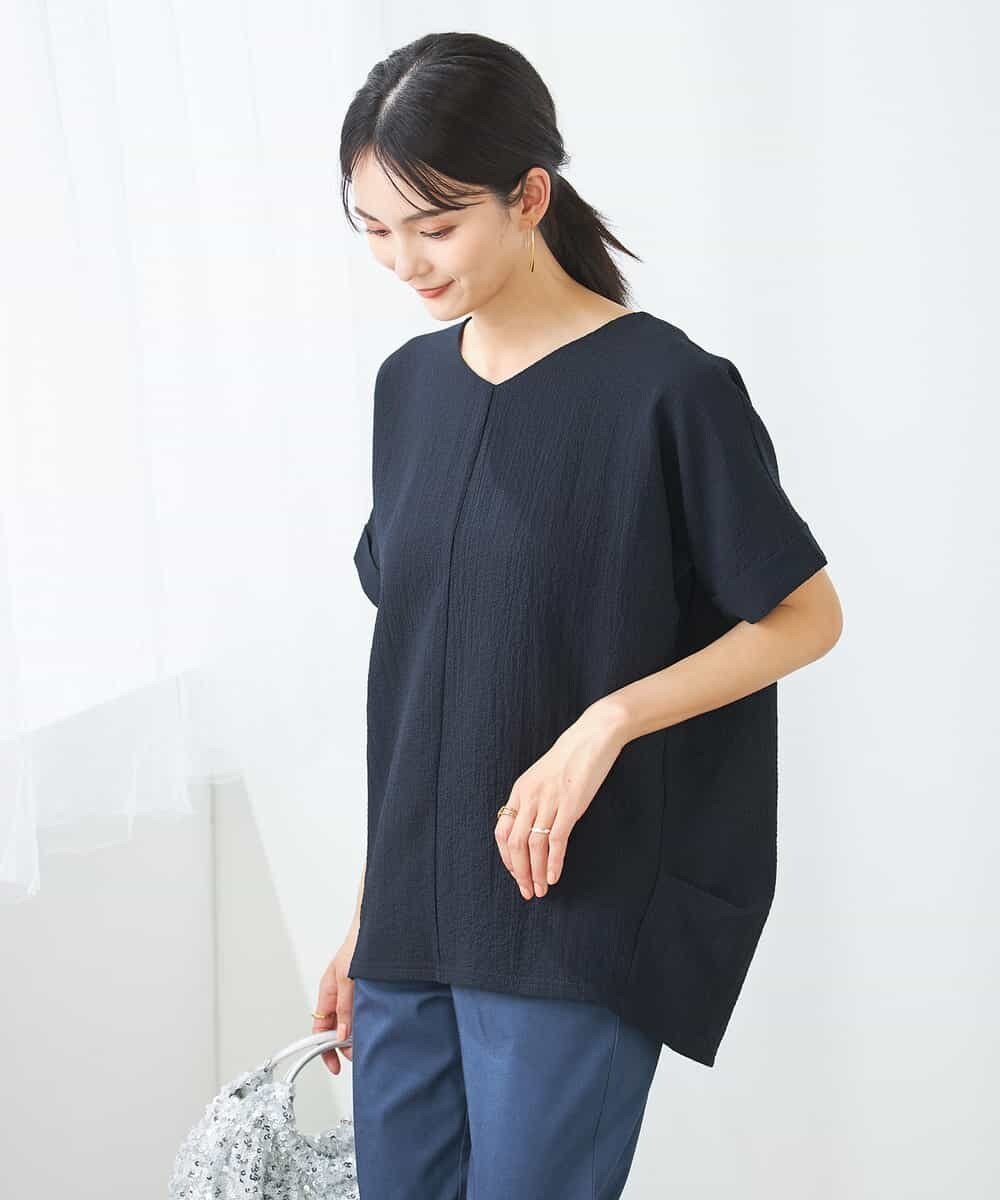 【アー ヴェー ヴェー/a.v.v】のVネックぽこぽこチュニック インテリア・キッズ・メンズ・レディースファッション・服の通販 founy(ファニー) 　ファッション　Fashion　レディースファッション　Fashion for Women　トップス・カットソー　Cut & Sew Tops　Vネックトップス　V-Neck Tops / V-Cut Neckline Shirts　タイトスカート　Pencil Skirt, Tight Skirt　チュニック　Tunic, Long Top　フロント　Front, Front Design　ボトム　Bottoms, Lower Wear　再入荷　Restock / Back in Stock　おすすめ　Recommended / Our Picks　ネイビー|ID: prp329100004836640 ipo3291000000035233264