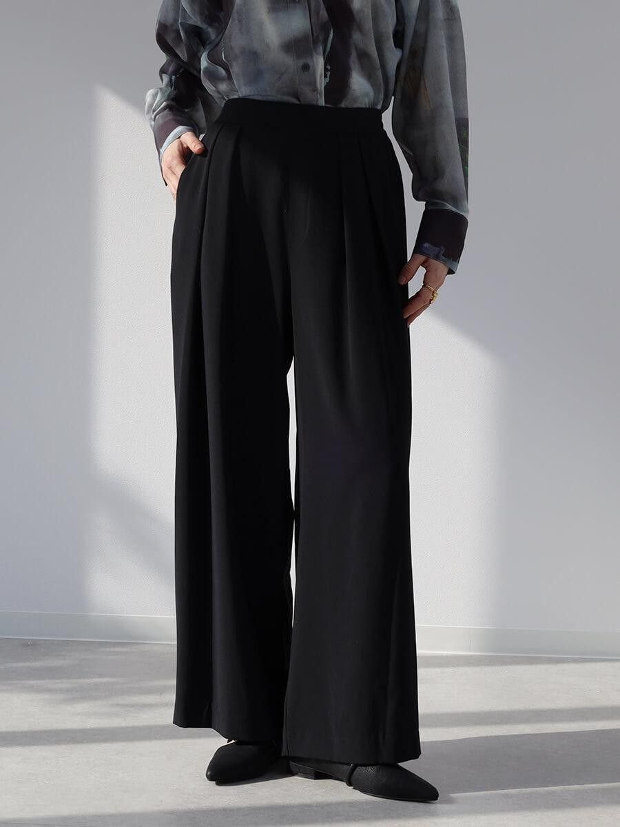 【ラシュッド/LASUD】のタックワイドイージーパンツ インテリア・キッズ・メンズ・レディースファッション・服の通販 founy(ファニー) 　ファッション　Fashion　レディースファッション　Fashion for Women　パンツ　Pants & Trousers　ドレープ　Drape, Draping Fabric　フロント　Front, Front Design　ボトム　Bottoms, Lower Wear　ワイド　Wide, Wide Fit　おすすめ　Recommended / Our Picks　エレガント 上品　Elegant　ブラック|ID: prp329100004836730 ipo3291000000035234543