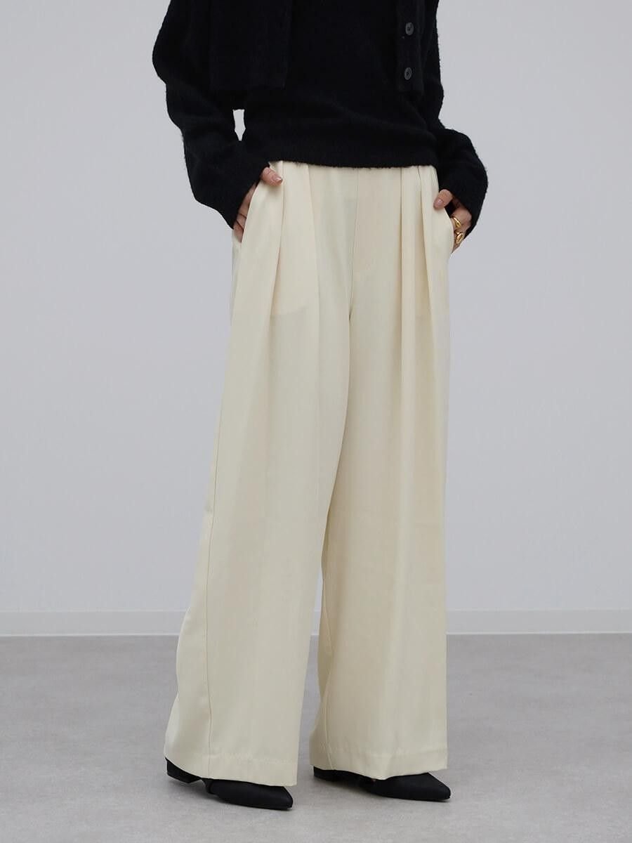 【ラシュッド/LASUD】のタックワイドイージーパンツ インテリア・キッズ・メンズ・レディースファッション・服の通販 founy(ファニー) 　ファッション　Fashion　レディースファッション　Fashion for Women　パンツ　Pants & Trousers　ドレープ　Drape, Draping Fabric　フロント　Front, Front Design　ボトム　Bottoms, Lower Wear　ワイド　Wide, Wide Fit　おすすめ　Recommended / Our Picks　エレガント 上品　Elegant　イエロー|ID: prp329100004836730 ipo3291000000035234545