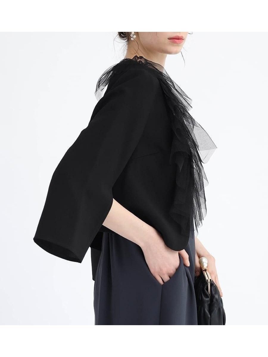 【ヴァン/Vin】の2wayケープライクジャケット インテリア・キッズ・メンズ・レディースファッション・服の通販 founy(ファニー) 　ファッション　Fashion　レディースファッション　Fashion for Women　アウター　Coat / Outerwear Collection　レディースジャケット・軽アウター　Jackets　アシンメトリー　Asymmetrical Style　シンプル　Simple, Minimal　ジャケット　Jacket, Outerwear　スリット　Slit, Slit Detail　チュール　Tulip, Tulip Motif　夏　Summer　春　Spring　S/S・春夏　SS, Spring/Summer, Warm Season　ブラック|ID: prp329100004836736 ipo3291000000035234619