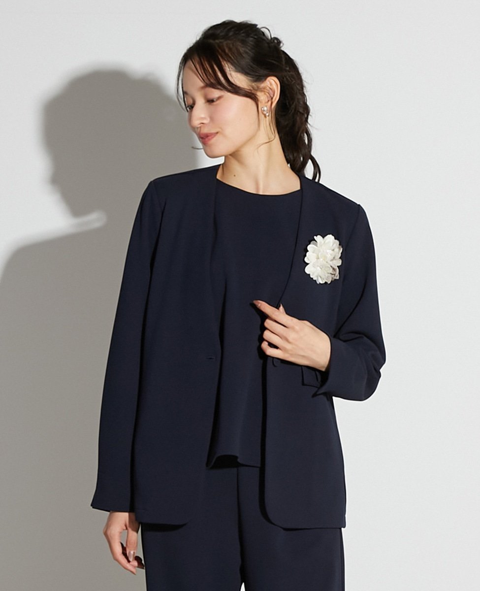 【メルローズ クレール/MELROSE claire】の【noir】カットジョーゼットVジャケット(セットアップ可) 人気、トレンドファッション・服の通販 founy(ファニー) 　ファッション　Fashion　レディースファッション　Fashion for Women　アウター　Coat / Outerwear Collection　レディースジャケット・軽アウター　Jackets　ジャケット　Jacket, Outerwear　ジョーゼット　Georgette, Semi-Sheer Fabric　セットアップ　Set-Up, Coordinated Outfit　セレモニー　Ceremony　バランス　Balance, Style Balance　ポケット　Pocket, Pocket Detail　エレガント 上品　Elegant　 other-1|ID: prp329100004836740 ipo3291000000035234641