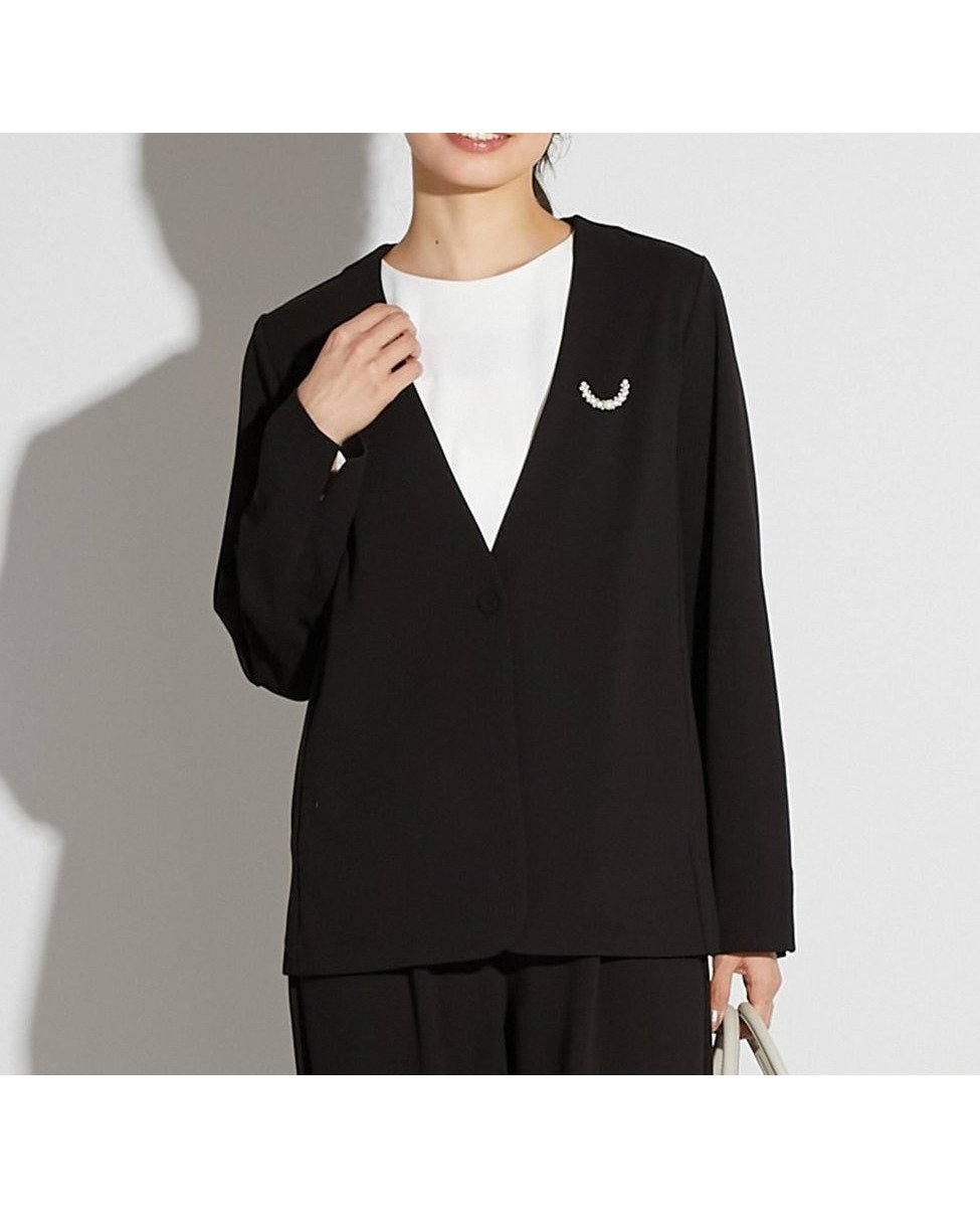 【メルローズ クレール/MELROSE claire】の【noir】カットジョーゼットVジャケット(セットアップ可) インテリア・キッズ・メンズ・レディースファッション・服の通販 founy(ファニー) 　ファッション　Fashion　レディースファッション　Fashion for Women　アウター　Coat / Outerwear Collection　レディースジャケット・軽アウター　Jackets　ジャケット　Jacket, Outerwear　ジョーゼット　Georgette, Semi-Sheer Fabric　セットアップ　Set-Up, Coordinated Outfit　セレモニー　Ceremony　バランス　Balance, Style Balance　ポケット　Pocket, Pocket Detail　エレガント 上品　Elegant　ブラック|ID: prp329100004836740 ipo3291000000035234643