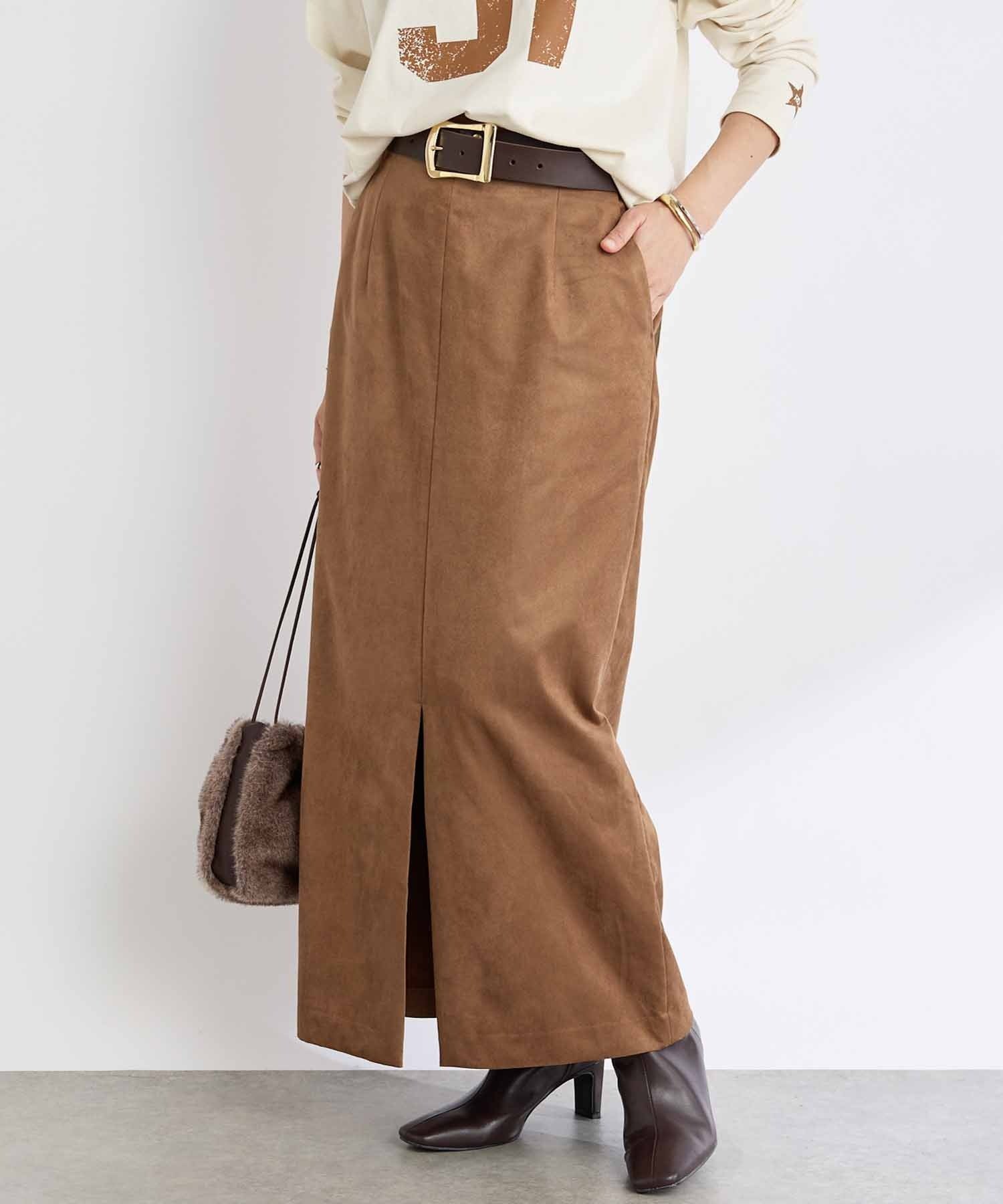 【リヴドロワ/RIVE DROITE】の【すっきり見えが叶う】ブラッシュドクロスIラインスカート インテリア・キッズ・メンズ・レディースファッション・服の通販 founy(ファニー) 　ファッション　Fashion　レディースファッション　Fashion for Women　スカート　Skirts　今季　This Season, Current Season　シンプル　Simple, Minimal　ストレッチ　Stretch, Stretchy Fabric　スリット　Slit, Slit Detail　トレンド　Trend, Trending Now　ピーチ　Peach, Soft Touch　フロント　Front, Front Design　ポケット　Pocket, Pocket Detail　冬　Winter / This Winter　再入荷　Restock / Back in Stock　おすすめ　Recommended / Our Picks　エレガント 上品　Elegant　ブラウン|ID: prp329100004836747 ipo3291000000035234779