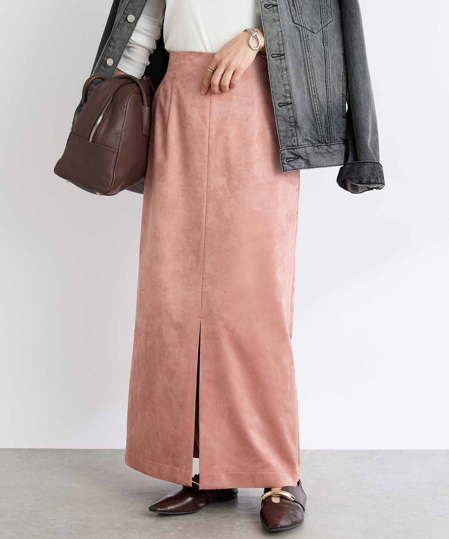 【リヴドロワ/RIVE DROITE】の【すっきり見えが叶う】ブラッシュドクロスIラインスカート インテリア・キッズ・メンズ・レディースファッション・服の通販 founy(ファニー) 　ファッション　Fashion　レディースファッション　Fashion for Women　スカート　Skirts　今季　This Season, Current Season　シンプル　Simple, Minimal　ストレッチ　Stretch, Stretchy Fabric　スリット　Slit, Slit Detail　トレンド　Trend, Trending Now　ピーチ　Peach, Soft Touch　フロント　Front, Front Design　ポケット　Pocket, Pocket Detail　冬　Winter / This Winter　再入荷　Restock / Back in Stock　おすすめ　Recommended / Our Picks　エレガント 上品　Elegant　ピンク|ID: prp329100004836747 ipo3291000000035234781