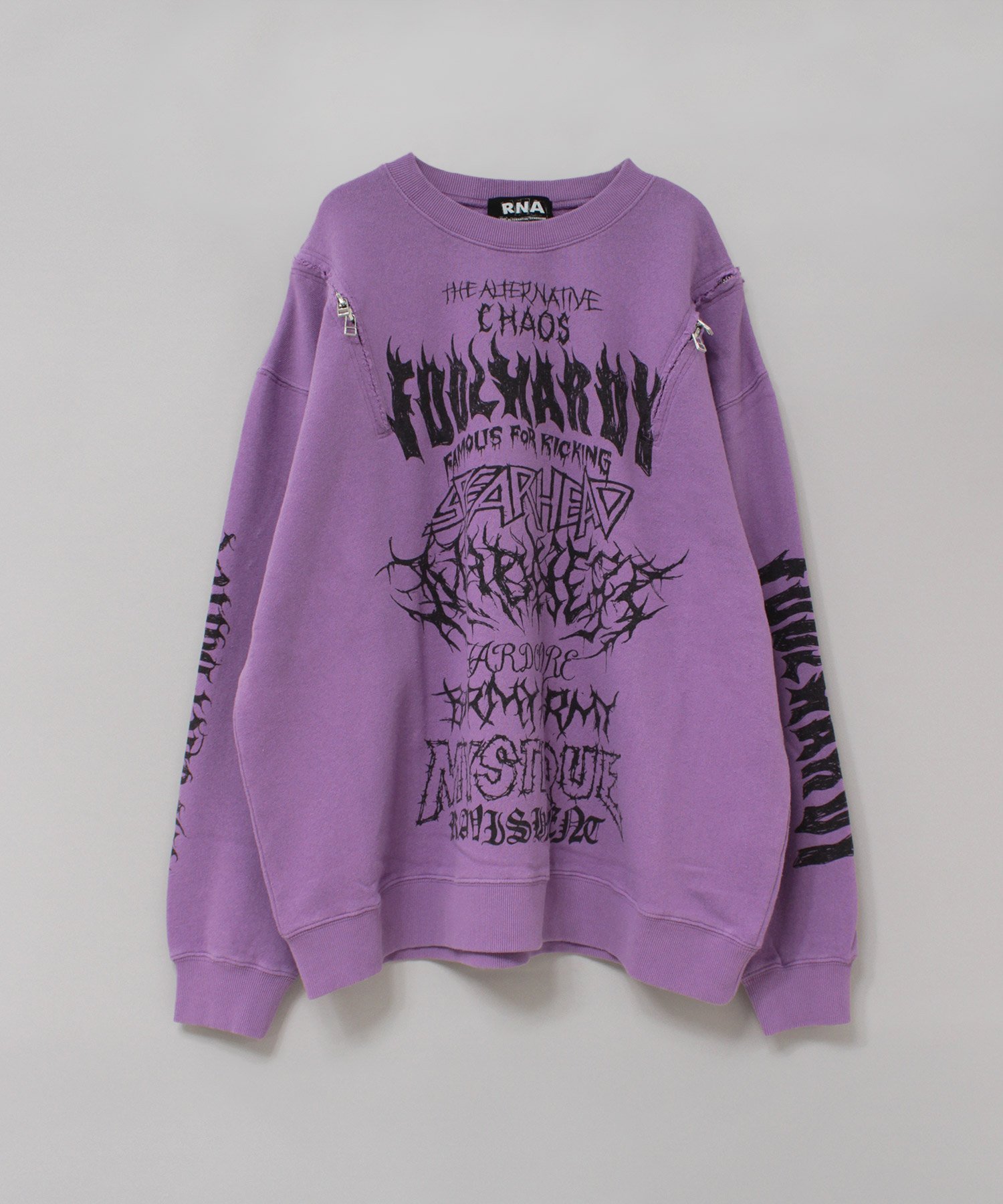 【アールエヌエー/RNA】のM2634 ショルダーZipトレーナー インテリア・キッズ・メンズ・レディースファッション・服の通販 founy(ファニー) 　ファッション　Fashion　レディースファッション　Fashion for Women　カットオフ　Cut-Off Design　グラフィック　Graphic, Graphic Design　ショルダー　Shoulder, Shoulder Strap　ダブル　Double, Double-Breasted　トレーナー　Sweatshirt, Trainer　フロント　Front, Front Design　プリント　Print, Printed Pattern　リメイク　Remake, Reconstructed　ライトパープル|ID: prp329100004836784 ipo3291000000035235490
