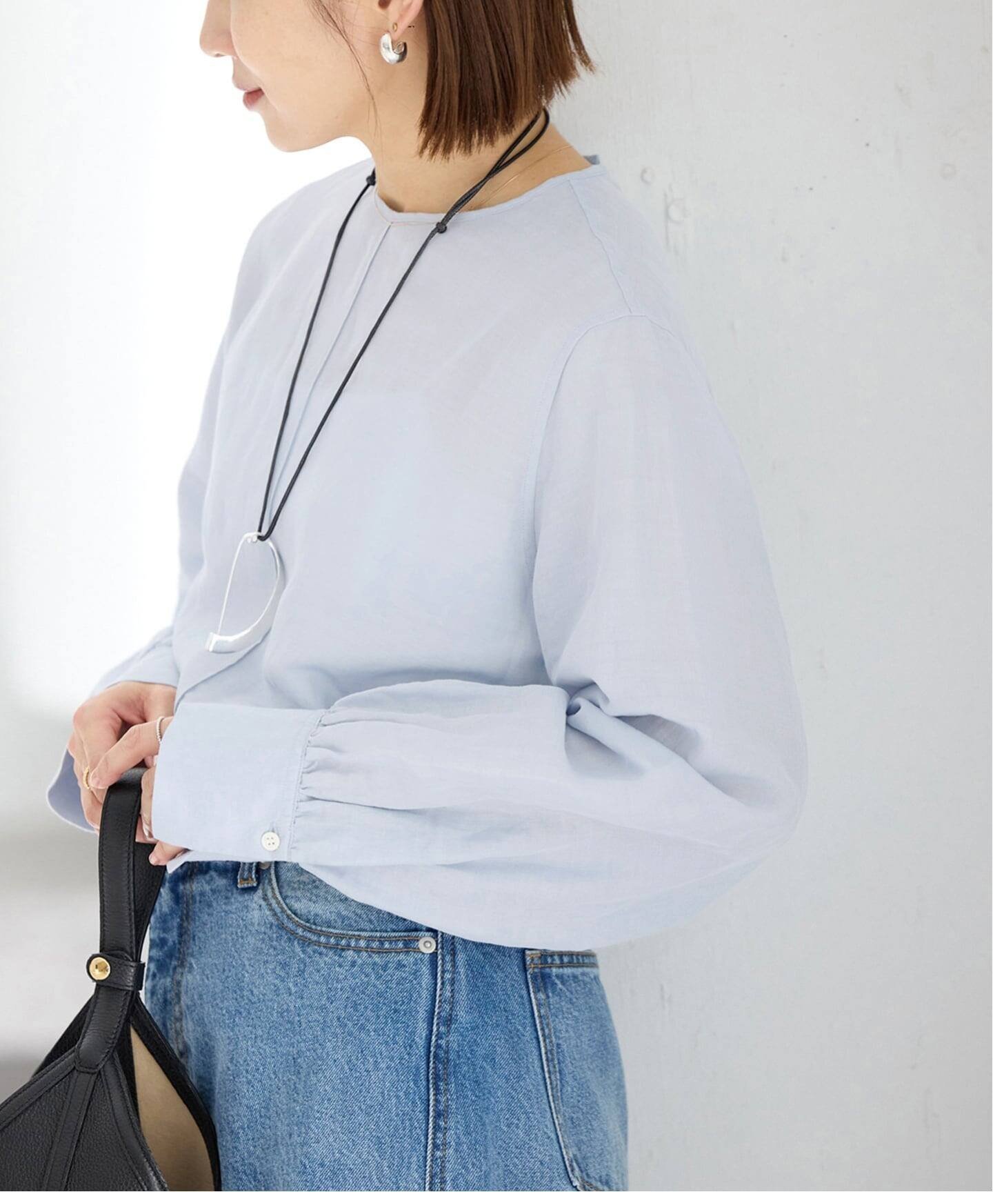 【イエナ/IENA】の《WEB限定/追加2 》ラミーリヨセルノーカラーブラウス インテリア・キッズ・メンズ・レディースファッション・服の通販 founy(ファニー) 　ファッション　Fashion　レディースファッション　Fashion for Women　トップス・カットソー　Cut & Sew Tops　シャツ・ブラウス・オフィスカジュアル　Elegant Blouses & Button-Ups　2026年　2026　コンパクト　Compact, Small Size　スリット　Slit, Slit Detail　バランス　Balance, Style Balance　パール　Pearl, Pearl Accent　定番　Standard, Basic Item　サックスブルー|ID: prp329100004836799 ipo3291000000035235668