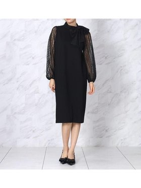 【ヴァン/Vin】のビッグリボンレーススリーブワンピース 人気、トレンドファッション・服の通販 founy(ファニー) ファッション Fashion レディースファッション Fashion for Women ワンピース Dresses おすすめ Recommended / Our Picks エレガント 上品 Elegant カットソー Cut and Sewn Top ストレッチ Stretch, Stretchy Fabric スリーブ Sleeve, Long Sleeve / Short Sleeve リボン Ribbon, Bow レース Lace, Lace Fabric |ID:prp329100004836826