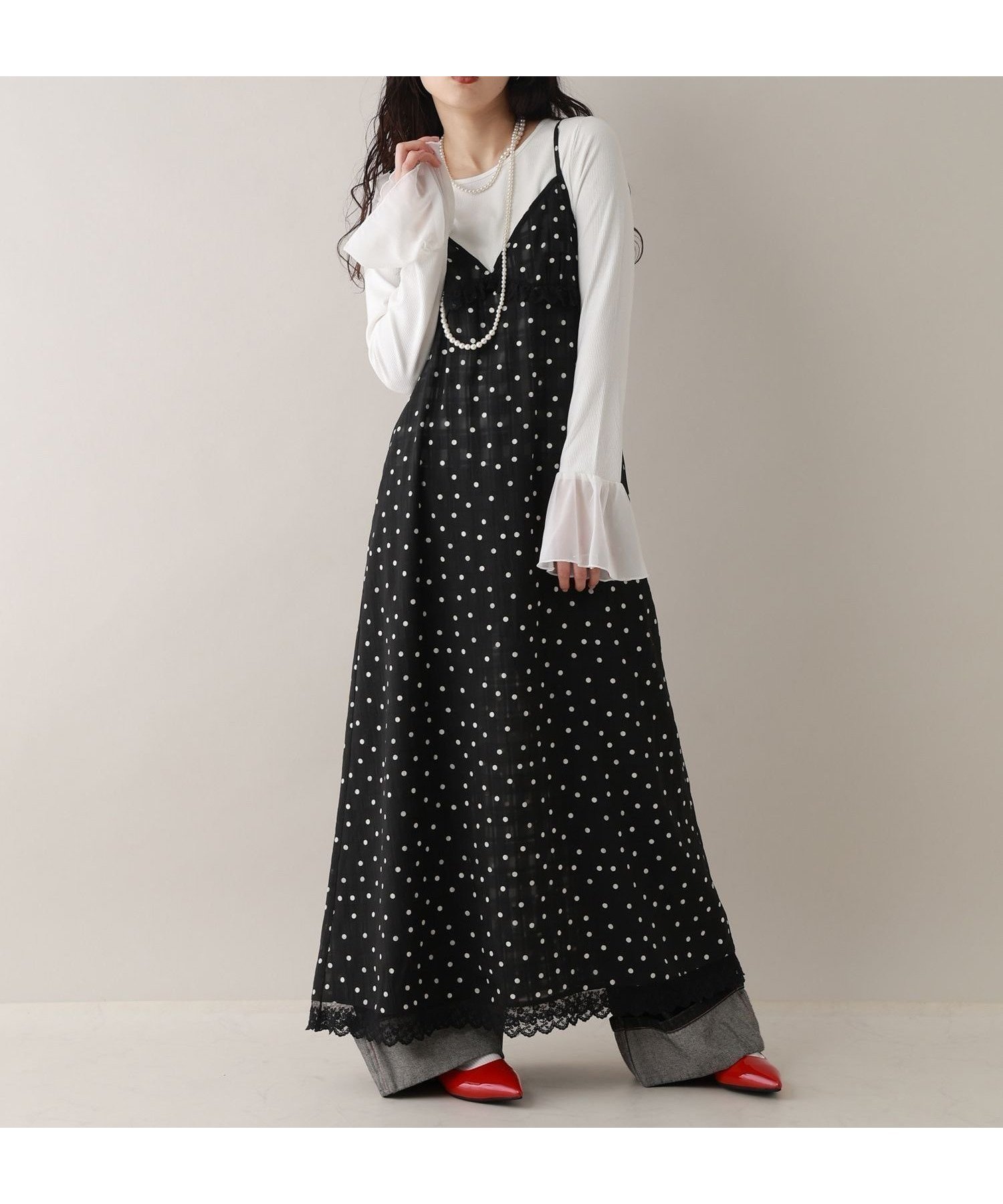 【レイジブルー/RAGEBLUE】のシアードットキャミワンピース インテリア・キッズ・メンズ・レディースファッション・服の通販 founy(ファニー) 　ファッション　Fashion　レディースファッション　Fashion for Women　ワンピース　Dresses　キャミソールワンピース　Camisole Dresses　おすすめ　Recommended / Our Picks　キャップ　Cap, Baseball Cap　スニーカー　Sneakers, Trainers　スラックス　Slacks, Dress Pants　デニム　Denim, Jeans Material　ドット　Polka Dot, Dot Pattern　ミュール　Mule, Backless Shoes　レース　Lace, Lace Fabric　ロング　Long, Long-Length　ブラック09|ID: prp329100004836889 ipo3291000000035236599