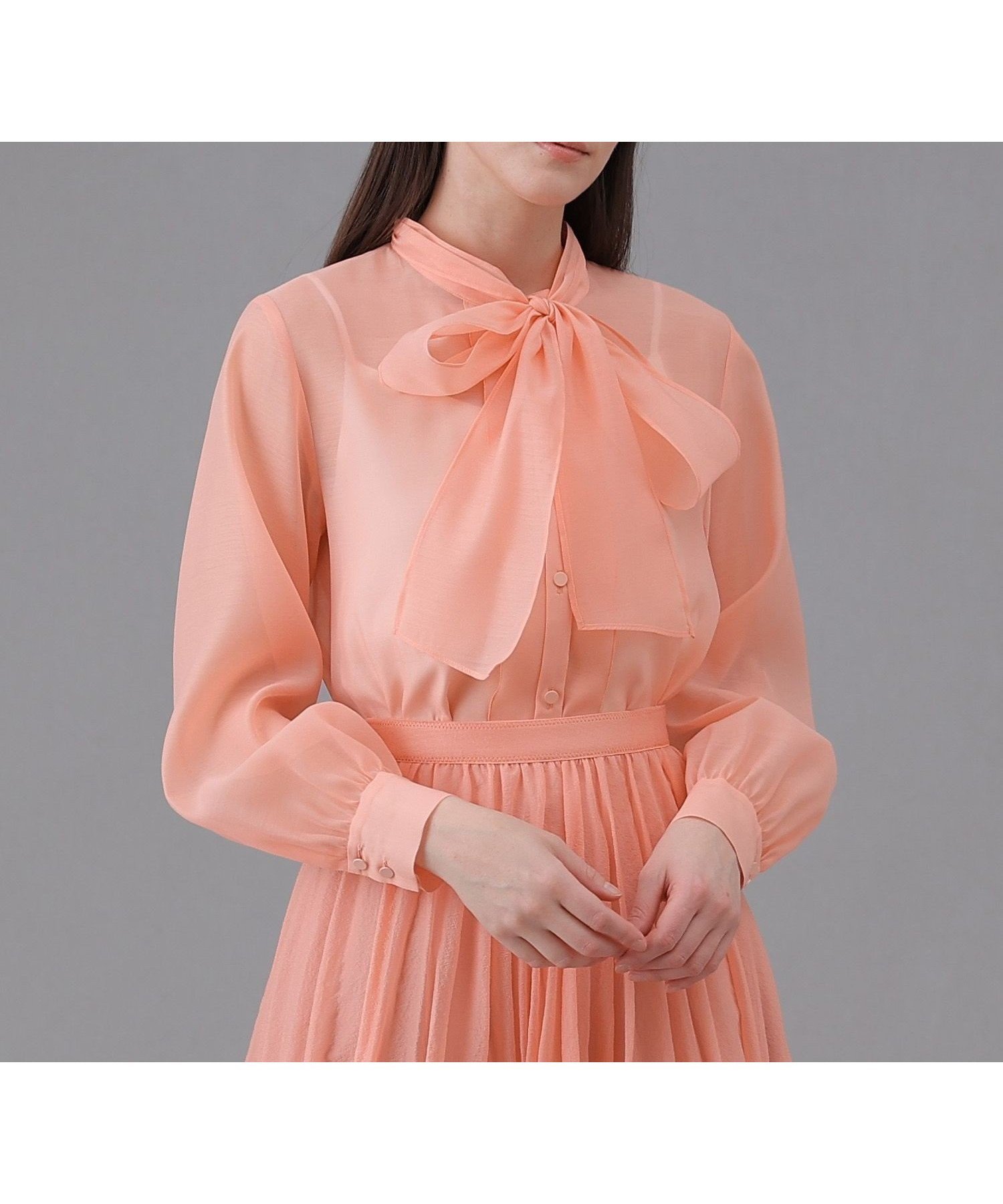 【アナイ/ANAYI】の【Eternal Line 2026】シアーオーガンボウタイ ブラウス インテリア・キッズ・メンズ・レディースファッション・服の通販 founy(ファニー) 　ファッション　Fashion　レディースファッション　Fashion for Women　トップス・カットソー　Cut & Sew Tops　シャツ・ブラウス・オフィスカジュアル　Elegant Blouses & Button-Ups　インナー　Innerwear　オーガンジー　Organza Fabric　キャミソール　Camisole, Spaghetti Strap Top　ギャザー　Gathered, Ruffled　シアー　Sheer, See-Through　スマート　Smart, Elegant　フリル　Frill, Ruffle　フロント　Front, Front Design　ボウタイ　Bow Tie, Neck Bow　再入荷　Restock / Back in Stock　エレガント 上品　Elegant　coral|ID: prp329100004836892 ipo3291000000035236689