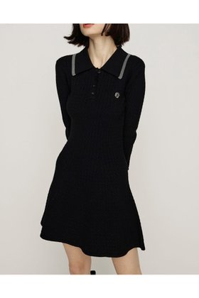 【スライ/SLY】のCOLLARED CABLE KNIT ショートワンピース 人気、トレンドファッション・服の通販 founy(ファニー) ファッション Fashion レディースファッション Fashion for Women ワンピース Dresses ショート Short, Short Length フレア Flare, Flared プレート Plate, Dish メタル Metal, Metal Parts ロング Long, Long-Length |ID:prp329100004836961