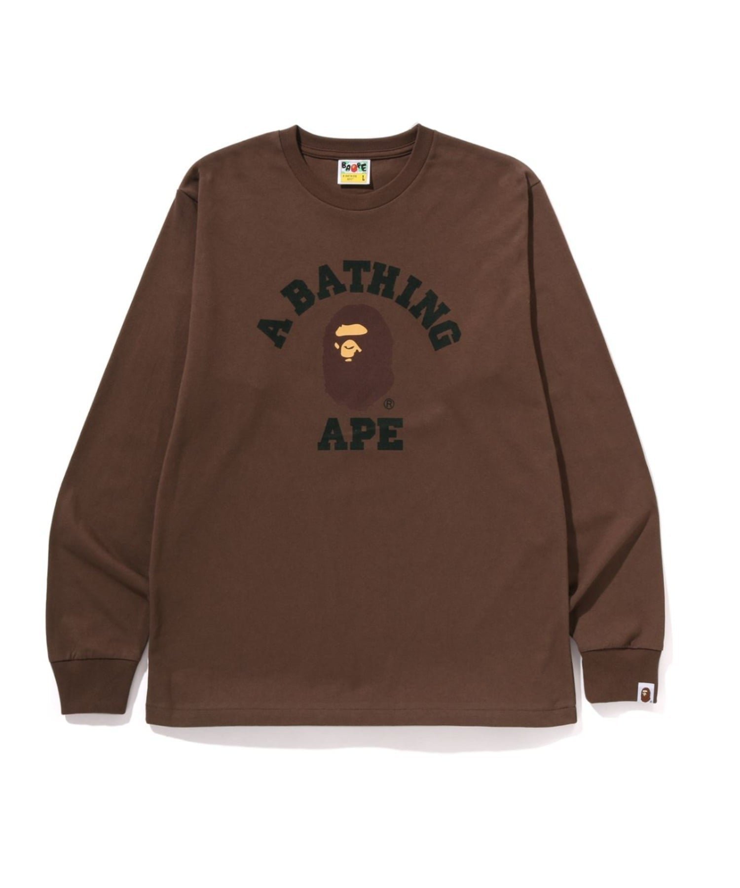 【ア ベイシング エイプ/A BATHING APE】のCOLLEGE LS TEE インテリア・キッズ・メンズ・レディースファッション・服の通販 founy(ファニー) 　ファッション　Fashion　レディースファッション　Fashion for Women　インナー　Innerwear　スリーブ　Sleeve, Long Sleeve / Short Sleeve　フロント　Front, Front Design　プリント　Print, Printed Pattern　ラバー　Rubber, Rubber Sole　ロング　Long, Long-Length　BROWN|ID: prp329100004837086 ipo3291000000035239822