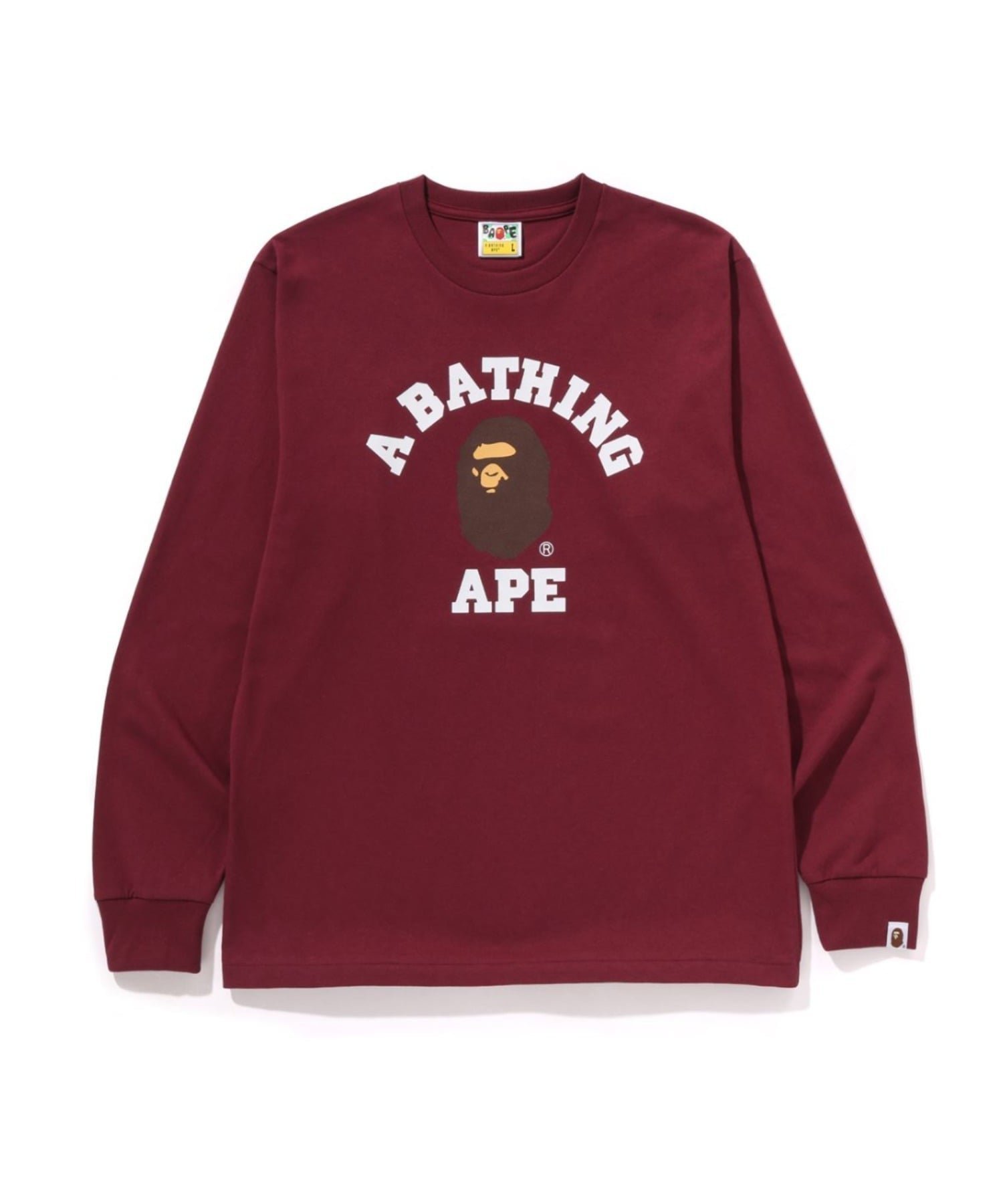 【ア ベイシング エイプ/A BATHING APE】のCOLLEGE LS TEE インテリア・キッズ・メンズ・レディースファッション・服の通販 founy(ファニー) 　ファッション　Fashion　レディースファッション　Fashion for Women　インナー　Innerwear　スリーブ　Sleeve, Long Sleeve / Short Sleeve　フロント　Front, Front Design　プリント　Print, Printed Pattern　ラバー　Rubber, Rubber Sole　ロング　Long, Long-Length　BURGUNDY|ID: prp329100004837086 ipo3291000000035239825