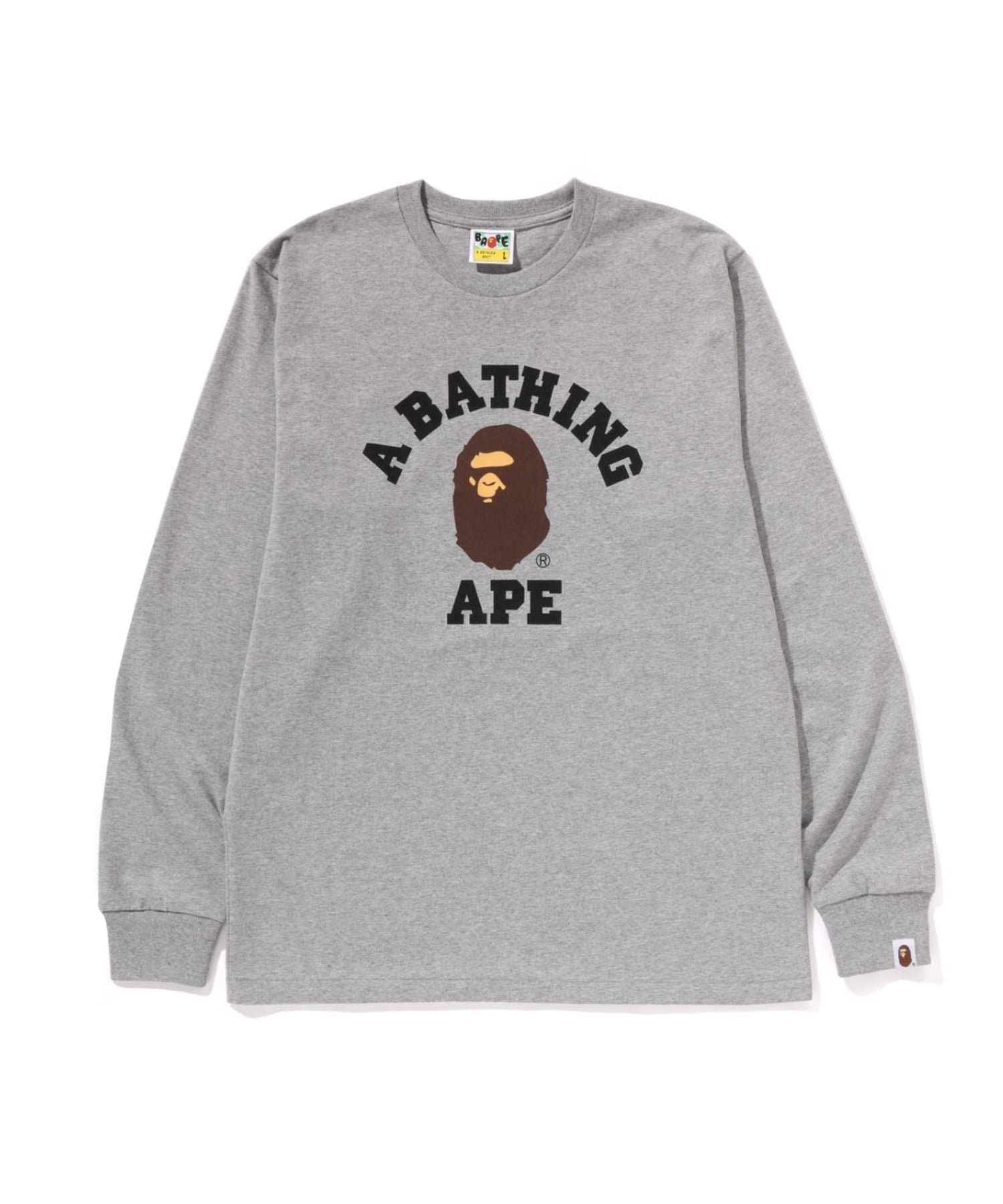 【ア ベイシング エイプ/A BATHING APE】のCOLLEGE LS TEE インテリア・キッズ・メンズ・レディースファッション・服の通販 founy(ファニー) 　ファッション　Fashion　レディースファッション　Fashion for Women　インナー　Innerwear　スリーブ　Sleeve, Long Sleeve / Short Sleeve　フロント　Front, Front Design　プリント　Print, Printed Pattern　ラバー　Rubber, Rubber Sole　ロング　Long, Long-Length　GRAY|ID: prp329100004837086 ipo3291000000035239827