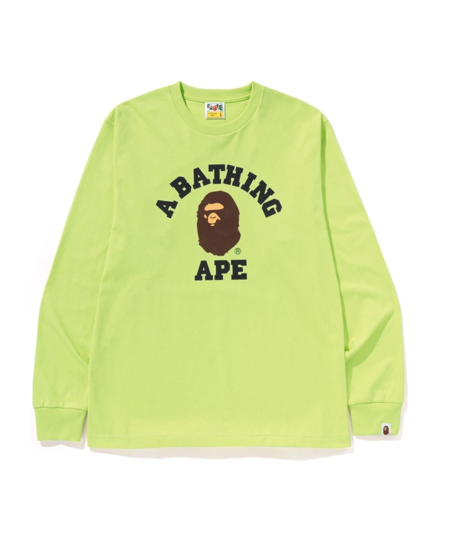 【ア ベイシング エイプ/A BATHING APE】のCOLLEGE LS TEE インテリア・キッズ・メンズ・レディースファッション・服の通販 founy(ファニー) 　ファッション　Fashion　レディースファッション　Fashion for Women　インナー　Innerwear　スリーブ　Sleeve, Long Sleeve / Short Sleeve　フロント　Front, Front Design　プリント　Print, Printed Pattern　ラバー　Rubber, Rubber Sole　ロング　Long, Long-Length　LIGHT GREEN|ID: prp329100004837086 ipo3291000000035239830