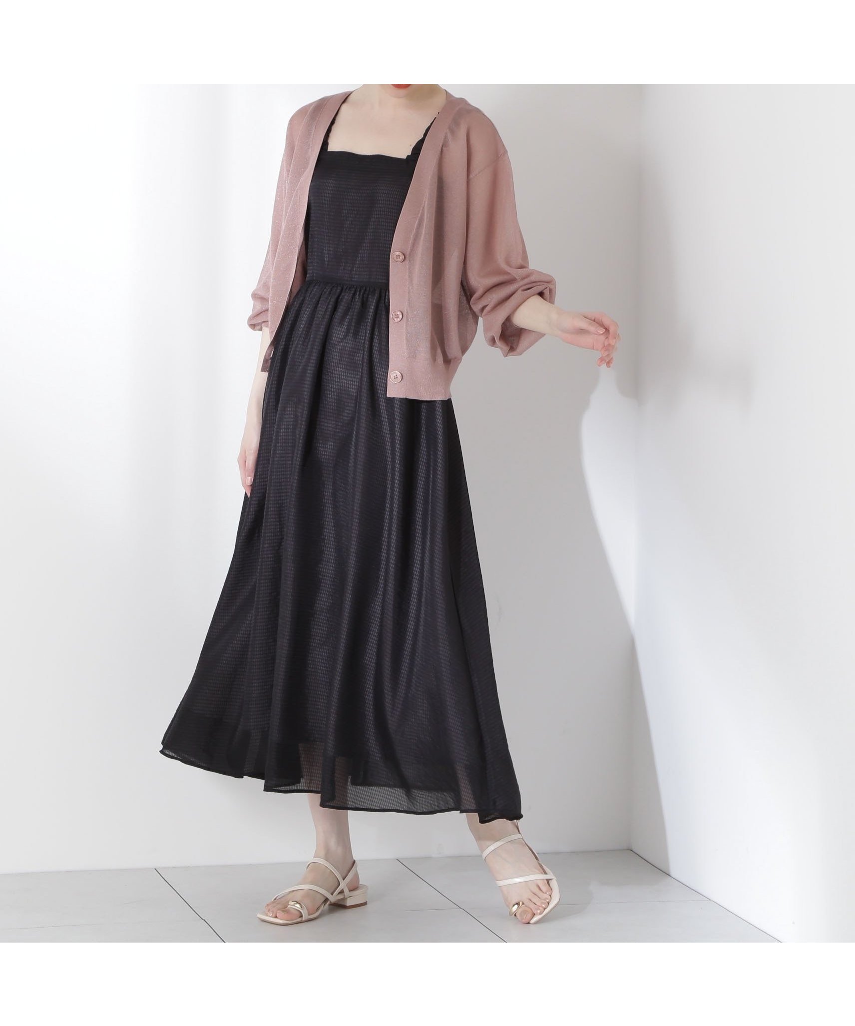 【プロポーション ボディドレッシング/PROPORTION BODY DRESSING】のショルダーフリルシアーチェックワンピース インテリア・キッズ・メンズ・レディースファッション・服の通販 founy(ファニー) 　ファッション　Fashion　レディースファッション　Fashion for Women　ワンピース　Dresses　シアー　Sheer, See-Through　チェック　Check, Plaid, Tartan　フリル　Frill, Ruffle　リボン　Ribbon, Bow　ブラック×ブラック|ID: prp329100004837091 ipo3291000000035239959