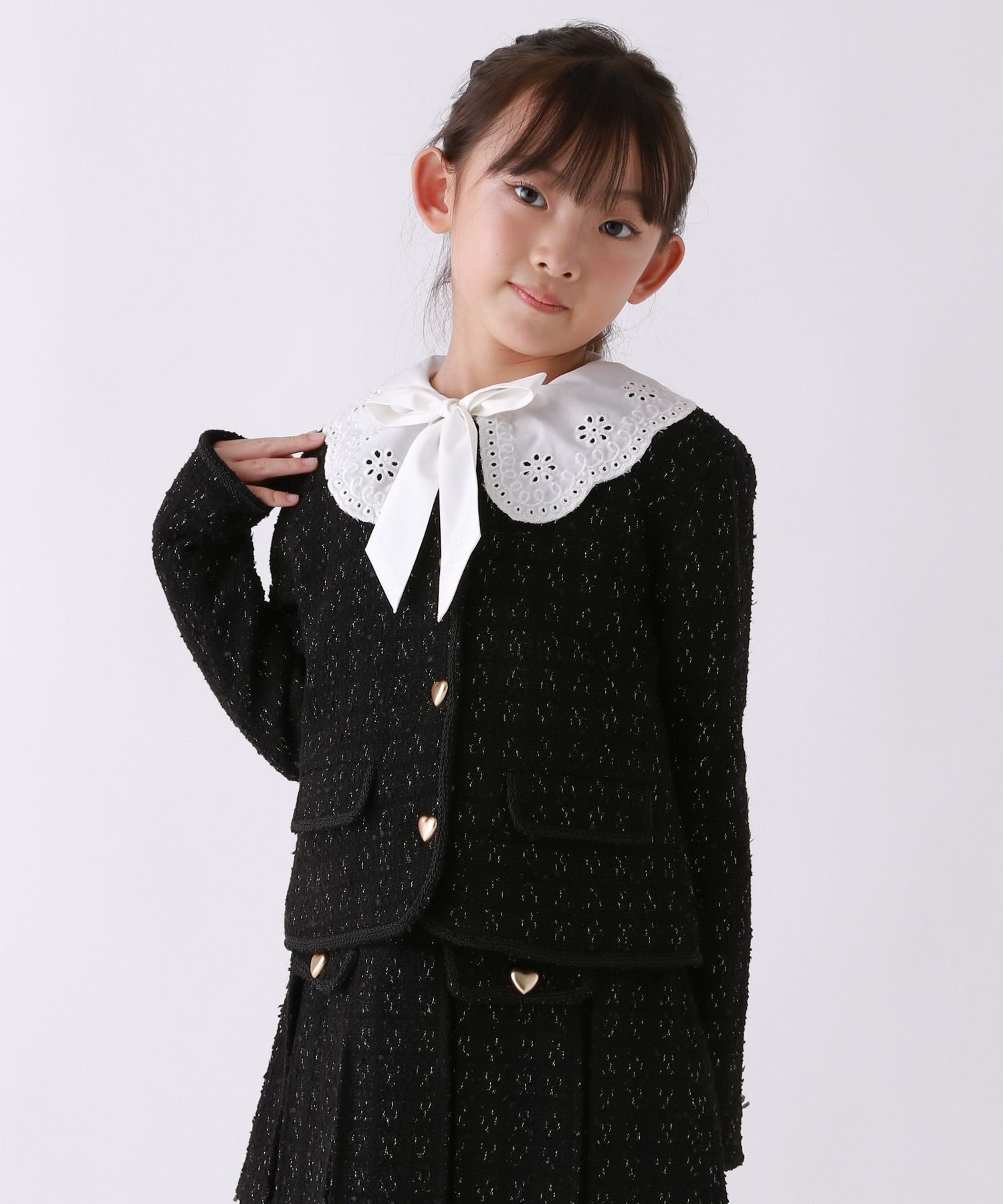 【レピピアルマリオ/repipi armario / KIDS】の【10C REPIPI】【セレモニー】ショートジャケット インテリア・キッズ・メンズ・レディースファッション・服の通販 founy(ファニー) 　ファッション　Fashion　キッズファッション　Fashion for Kids　アウター　Coat Outerwear /Kids　オケージョン　Occasion Wear　ショート　Short, Short Length　ジャケット　Jacket, Outerwear　ツイード　Twill, Twill Weave　デニム　Denim, Jeans Material　フラップ　Flap, Flap Pocket　プリーツ　Pleats, Pleated　プレート　Plate, Dish　無地　Plain, Solid Color　リボン　Ribbon, Bow　レース　Lace, Lace Fabric　おすすめ　Recommended / Our Picks　セレモニー　Ceremony　入学式　Entrance Ceremony　結婚式　Wedding　ツイードブラック09|ID: prp329100004837148 ipo3291000000035241037