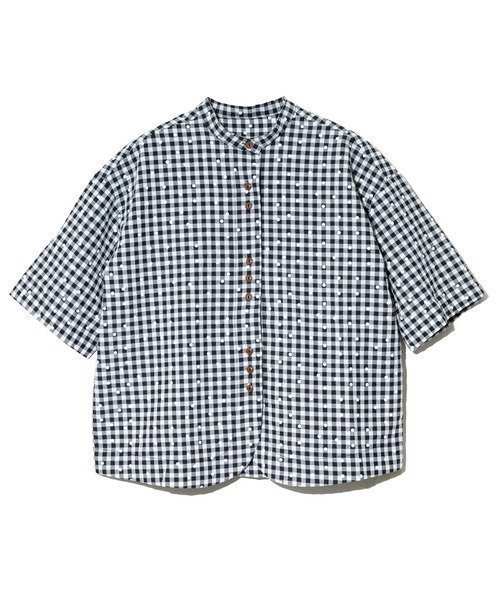【ゴースローキャラバン/go slow caravan】のCOLORK/カラック ギンガムチェックxドットラウンドシャツ (WOMENS) インテリア・キッズ・メンズ・レディースファッション・服の通販 founy(ファニー) 　ファッション　Fashion　レディースファッション　Fashion for Women　トップス・カットソー　Cut & Sew Tops　シャツ・ブラウス・オフィスカジュアル　Elegant Blouses & Button-Ups　ギンガム　Gingham, Gingham Fabric　クラシック　Classic, Timeless Style　シンプル　Simple, Minimal　チェック　Check, Plaid, Tartan　デニム　Denim, Jeans Material　ドット　Polka Dot, Dot Pattern　バランス　Balance, Style Balance　ワイド　Wide, Wide Fit　定番　Standard, Basic Item　ホワイト|ID: prp329100004837150 ipo3291000000035241067
