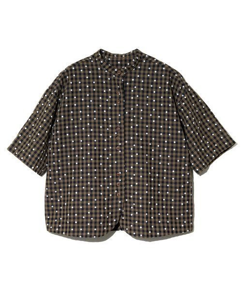 【ゴースローキャラバン/go slow caravan】のCOLORK/カラック ギンガムチェックxドットラウンドシャツ (WOMENS) インテリア・キッズ・メンズ・レディースファッション・服の通販 founy(ファニー) 　ファッション　Fashion　レディースファッション　Fashion for Women　トップス・カットソー　Cut & Sew Tops　シャツ・ブラウス・オフィスカジュアル　Elegant Blouses & Button-Ups　ギンガム　Gingham, Gingham Fabric　クラシック　Classic, Timeless Style　シンプル　Simple, Minimal　チェック　Check, Plaid, Tartan　デニム　Denim, Jeans Material　ドット　Polka Dot, Dot Pattern　バランス　Balance, Style Balance　ワイド　Wide, Wide Fit　定番　Standard, Basic Item　ブラウン|ID: prp329100004837150 ipo3291000000035241068