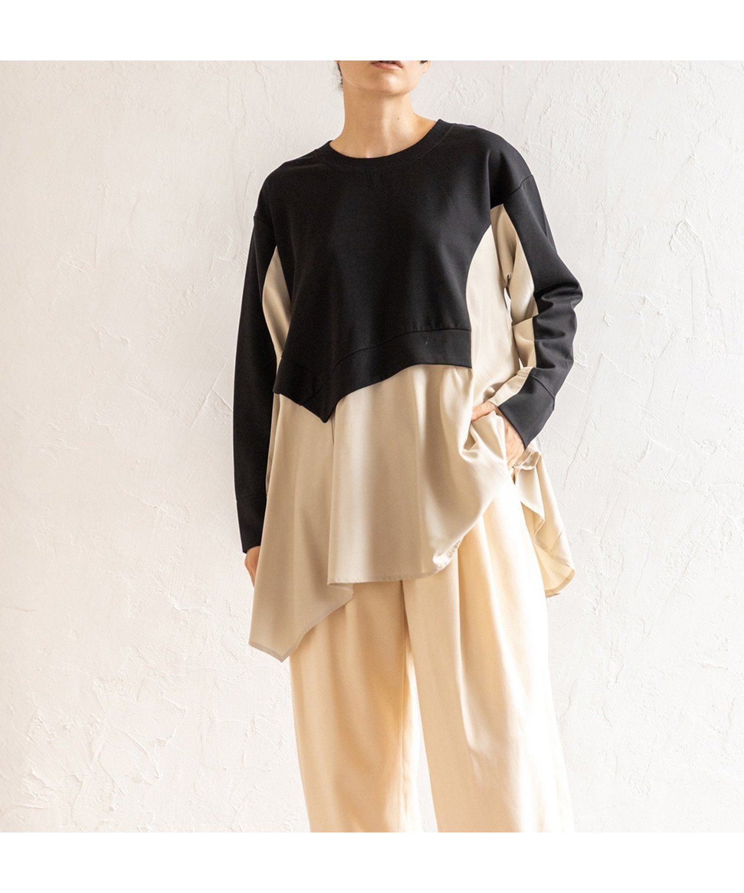 【オズモーシス/OSMOSIS】の切替フレアープルオーバー インテリア・キッズ・メンズ・レディースファッション・服の通販 founy(ファニー) 　ファッション　Fashion　レディースファッション　Fashion for Women　トップス・カットソー　Cut & Sew Tops　カジュアルプルオーバー・ニットトップス　Pullovers & Knit Tops / Casual Pullovers　アシンメトリー　Asymmetrical Style　カットソー　Cut and Sewn Top　フレア　Flare, Flared　再入荷　Restock / Back in Stock　切替　Switching, Contrast Panel　定番　Standard, Basic Item　A/W・秋冬　Autumn/Winter　BLACK|ID: prp329100004837205 ipo3291000000035241772