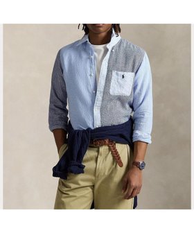 【ラルフローレン/RALPH LAUREN / MEN】のクラシック フィット リネン ファン シャツ 人気、トレンドファッション・服の通販 founy(ファニー) ファッション Fashion メンズファッション Fashion for Men インド Indian Textile カフス Cuff Design クラシック Classic, Timeless Style ストライプ Stripe, Striped Pattern チェック Check, Plaid, Tartan パターン Pattern, Design Print パッチ Patch, Appliqué フィット Fit, Slim Fit プリーツ Pleats, Pleated ボックス Boxy, Box Shape ポケット Pocket, Pocket Detail リネン Linen, Linen Fabric 定番 Standard, Basic Item 長袖 Long Sleeve, Full Sleeve |ID:prp329100004837230