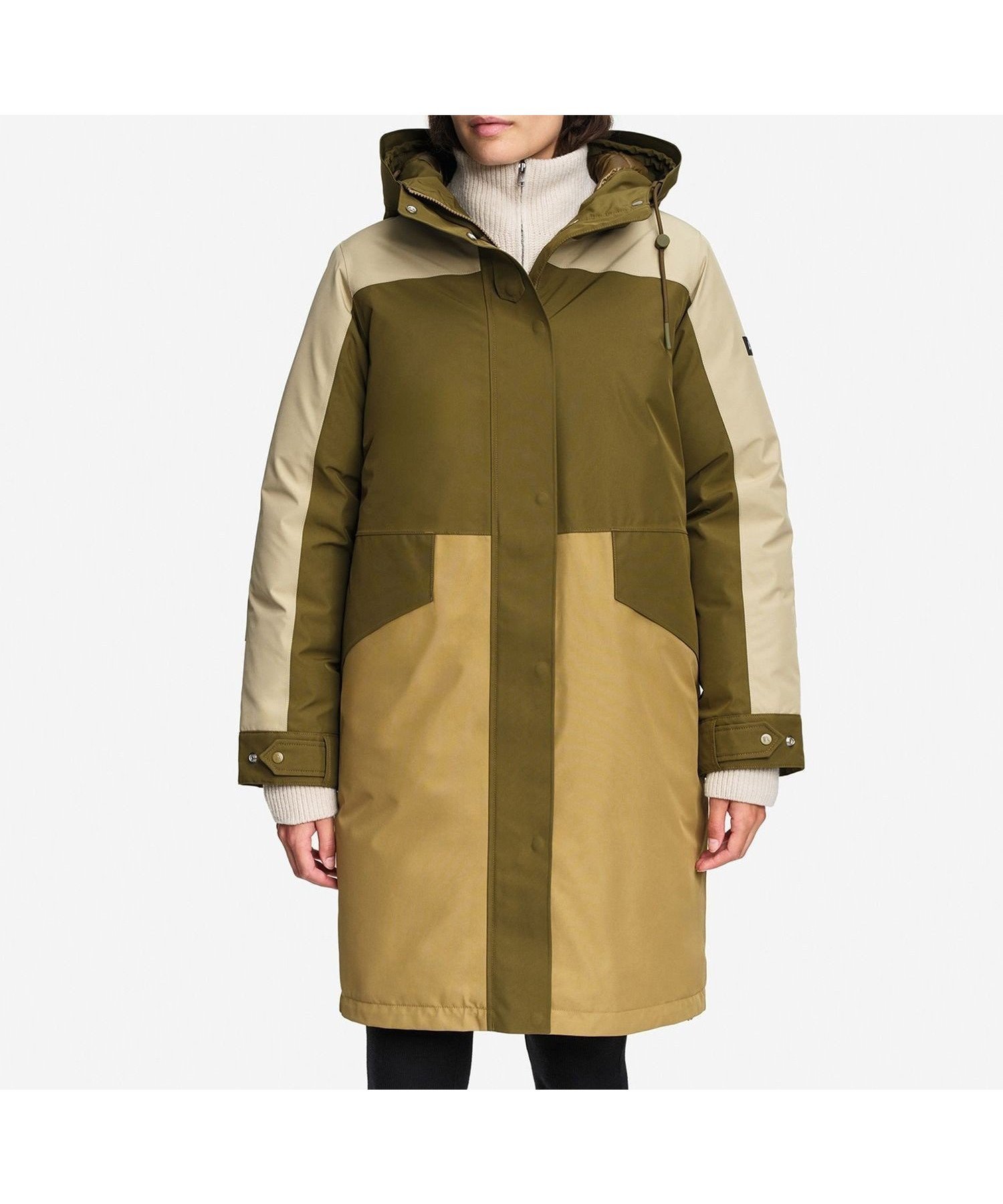 【エーグル/AIGLE】のGORE-TEX ゴアテックス 防水 防風 透湿 PRIMALOFT プリマロフト中綿 カラーブロックダウンコート インテリア・キッズ・メンズ・レディースファッション・服の通販 founy(ファニー) 　ファッション　Fashion　レディースファッション　Fashion for Women　アウター　Coat / Outerwear Collection　コート・ロングコート・ピーコート　Long Coats, Peacoats & More　ダウンジャケット・軽量ダウン　Warm & Lightweight Down Jackets　キルティング　Quilted, Quilting　コクーン　Cocoon, Cocoon Silhouette　シリコン　Silicone, Silicone Material　ジップ　Zip, Zipper　ドローコード　Drawcord, Drawstring Cord　フィット　Fit, Slim Fit　ブロック　Block, Solid Block Pattern　ポケット　Pocket, Pocket Detail　ライニング　Inner Lining, Inner Fabric, Lined　リラックス　Relax, Relaxed Fit　冬　Winter / This Winter　カーキ|ID: prp329100004837259 ipo3291000000035242461