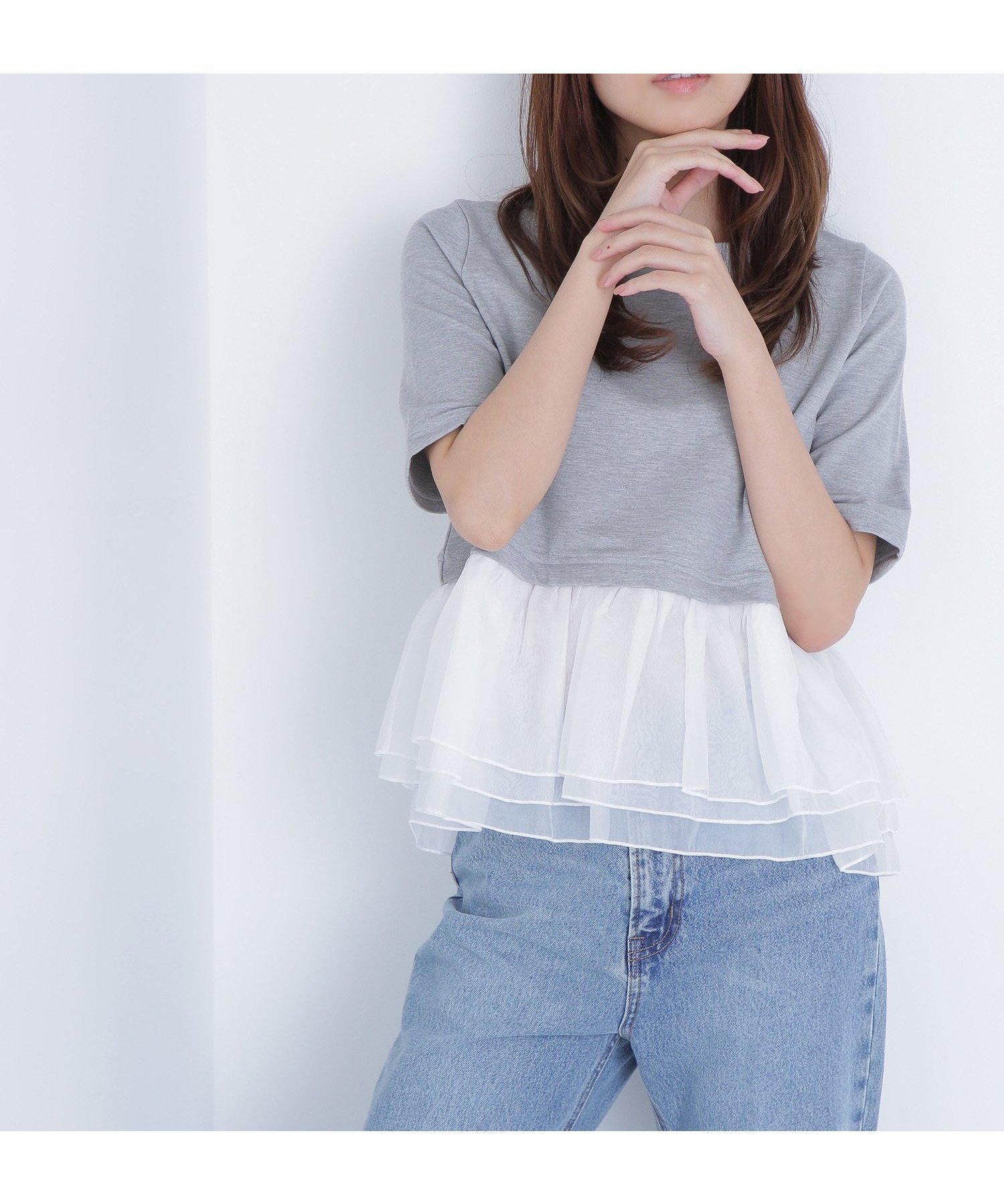 【ナチュラル ビューティー ベーシック/NATURAL BEAUTY BASIC】のシフォンドッキングペプラムカットソー 人気、トレンドファッション・服の通販 founy(ファニー) 　ファッション　Fashion　レディースファッション　Fashion for Women　トップス・カットソー　Cut & Sew Tops　カットソー・ベーシックTシャツ　Cut-and-Sewn Tops / Stretch Tees & Basics　カットソー　Cut and Sewn Top　シフォン　Chiffon, Lightweight Fabric　ドッキング　Docking, Mixed Material　フラット　Flat, Flat Shoes　フレア　Flare, Flared　ペプラム　Peplum, Flared Hem　 other-1|ID: prp329100004837264 ipo3291000000035242514