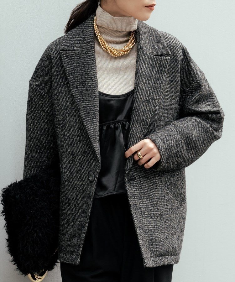 【インディヴィ/INDIVI】のネップツイードコクーンジャケット インテリア・キッズ・メンズ・レディースファッション・服の通販 founy(ファニー) 　ファッション　Fashion　レディースファッション　Fashion for Women　アウター　Coat / Outerwear Collection　レディースジャケット・軽アウター　Jackets　おすすめ　Recommended / Our Picks　インナー　Innerwear　タートルネック　Turtleneck, High Neck　ツイル　Twist, Twisted Detail　トレンド　Trend, Trending Now　バランス　Balance, Style Balance　モダン　Modern, Contemporary　リラックス　Relax, Relaxed Fit　ワイド　Wide, Wide Fit　ブラック|ID: prp329100004837282 ipo3291000000035242679