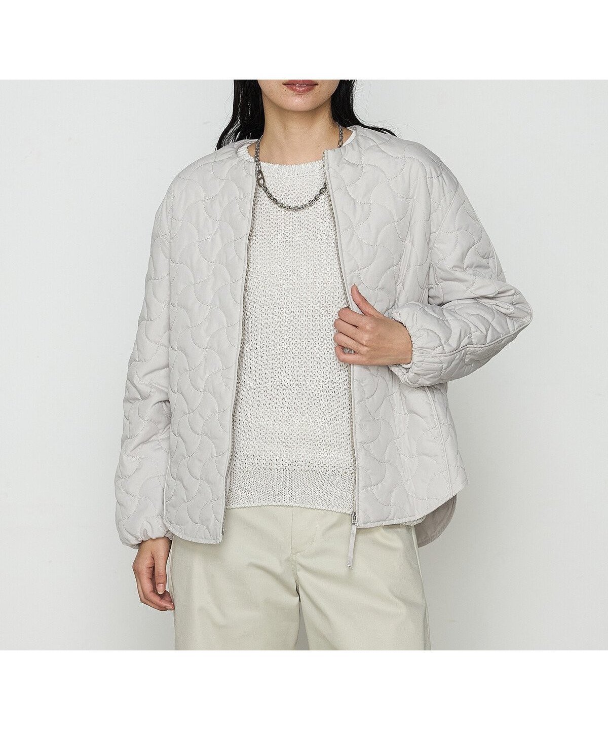 【コムサ/COMME CA】の+サイズ 波柄Wキルト ノーカラーブルゾン 人気、トレンドファッション・服の通販 founy(ファニー) 　ファッション　Fashion　レディースファッション　Fashion for Women　アウター　Coat / Outerwear Collection　ブルゾンジャケット・スポーティアウター　Blouson Jackets　アクセサリー　Fashion Accessories　キルティング　Quilted, Quilting　キルト　Quilt, Quilted Fabric　コンパクト　Compact, Small Size　ドロップ　Drop Shoulder, Dropped Style　ブルゾン　Blouson, Bomber Jacket　ポケット　Pocket, Pocket Detail　エレガント 上品　Elegant　 other-1|ID: prp329100004837324 ipo3291000000035243317