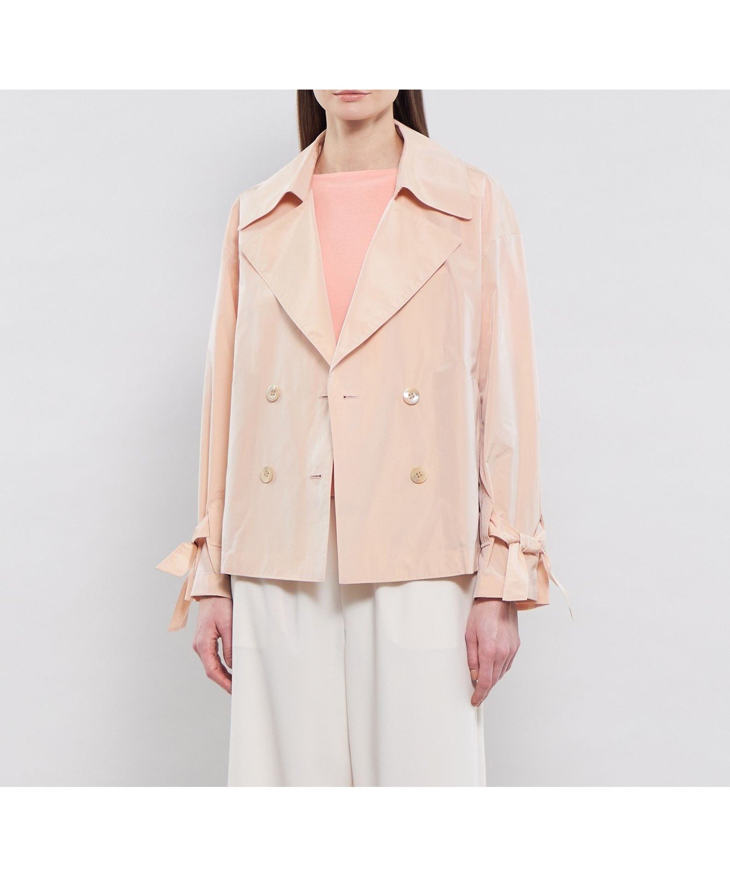 【エポカ/EPOCA】のライトメモリータフタ ショートトレンチコート 人気、トレンドファッション・服の通販 founy(ファニー) 　ファッション　Fashion　レディースファッション　Fashion for Women　アウター　Coat / Outerwear Collection　コート・ロングコート・ピーコート　Long Coats, Peacoats & More　トレンチコート / 春秋の定番アウター　Trench Coats　おすすめ　Recommended / Our Picks　イタリア　Italy　シャンブレー　Chambray, Denim-Like Fabric　ショート　Short, Short Length　タフタ　Taffeta, Structured Fabric　ダブル　Double, Double-Breasted　ドロップ　Drop Shoulder, Dropped Style　リボン　Ribbon, Bow　エレガント 上品　Elegant　春　Spring　秋　Autumn　軽量　Lightweight, Ultra Light　 other-1|ID: prp329100004837356 ipo3291000000035243703