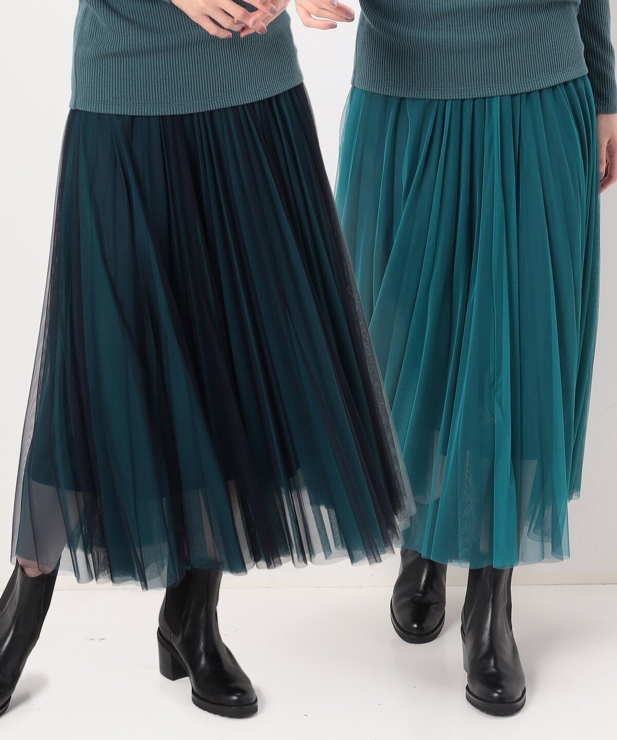 【コムサ/COMME CA】の【リバーシブル】ソフトチュール スカート インテリア・キッズ・メンズ・レディースファッション・服の通販 founy(ファニー) 　ファッション　Fashion　レディースファッション　Fashion for Women　スカート　Skirts　エアリー　Airy Texture　シャンブレー　Chambray, Denim-Like Fabric　チュール　Tulip, Tulip Motif　プリーツ　Pleats, Pleated　ペチコート　Petticoat, Underskirt　リバーシブル　Reversible, Two-Sided　22:ネイビー×ターコイズ|ID: prp329100004837402 ipo3291000000035244129